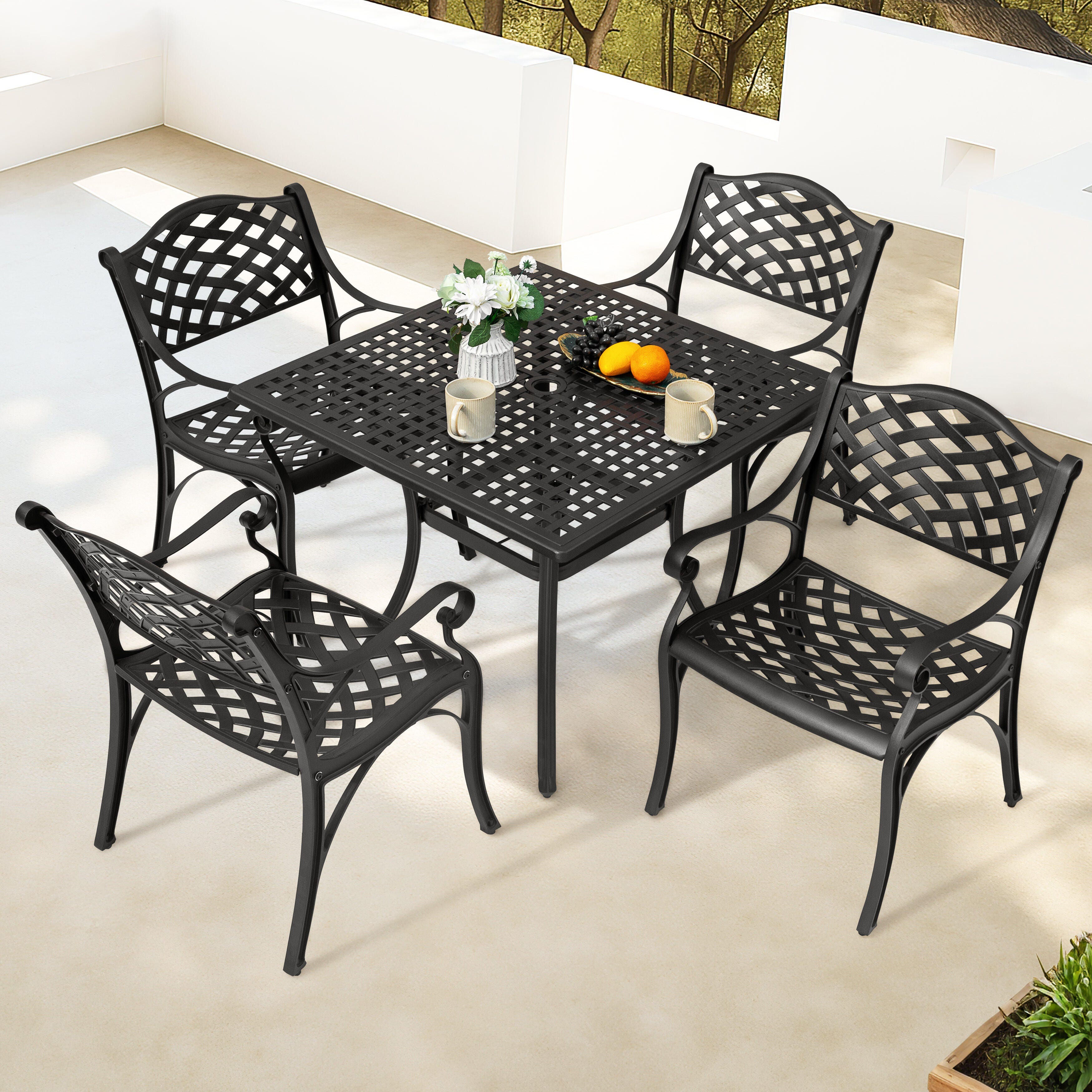 Nuu Garden Outdoor Lattice Dining Table and 4 Chairs, , large