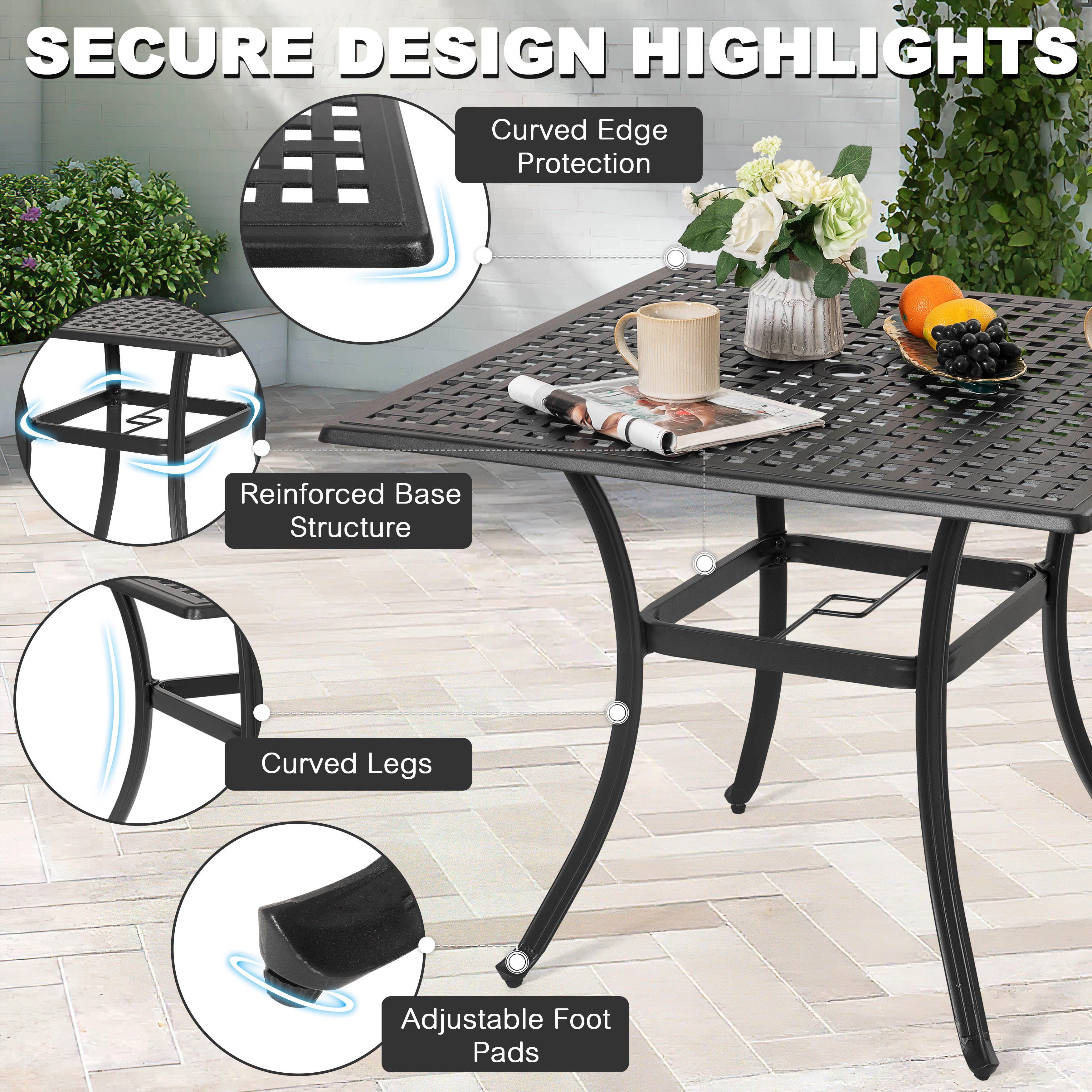 Nuu Garden Outdoor Lattice Dining Table and 4 Chairs, , large