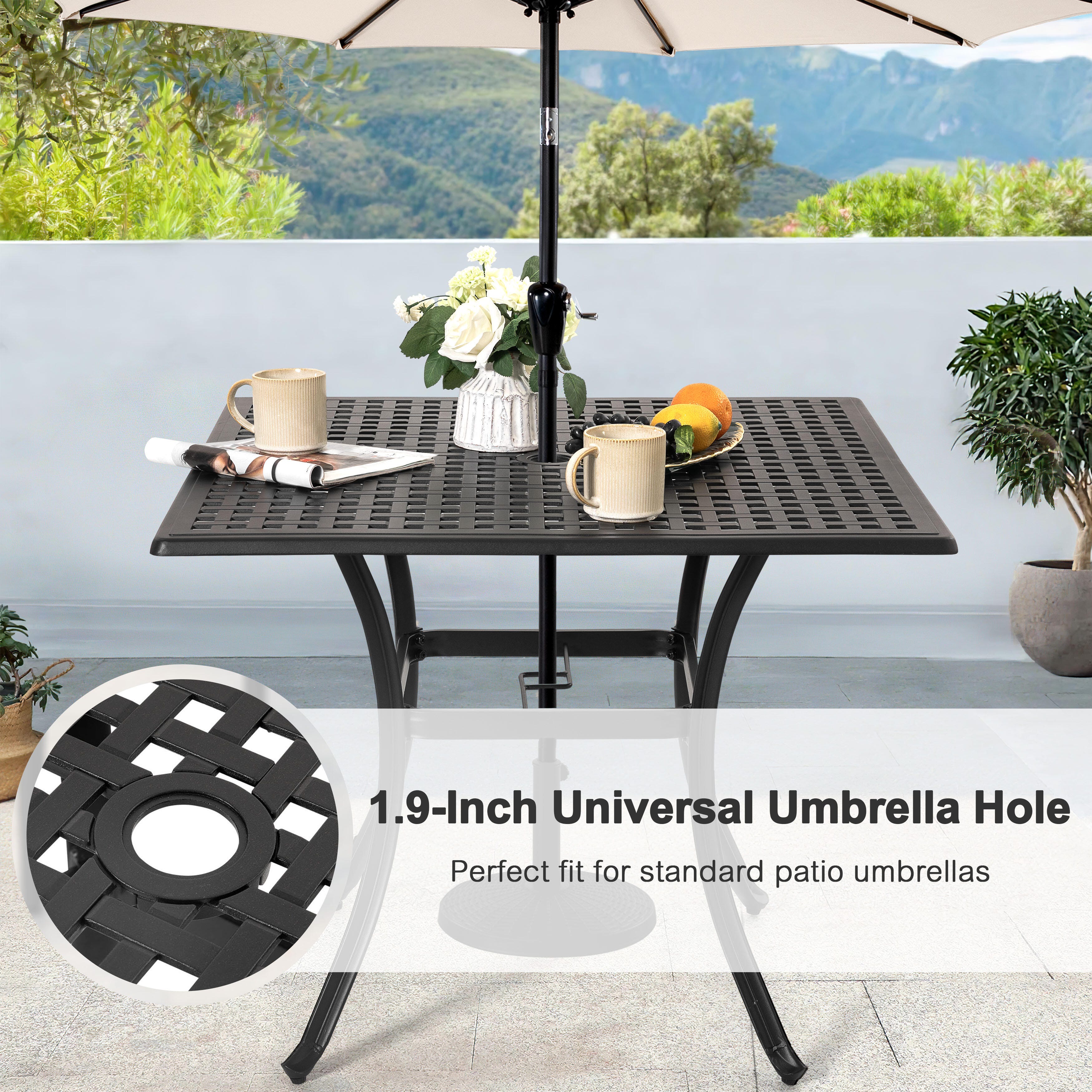 Nuu Garden Outdoor Lattice Dining Table and 4 Chairs, , large