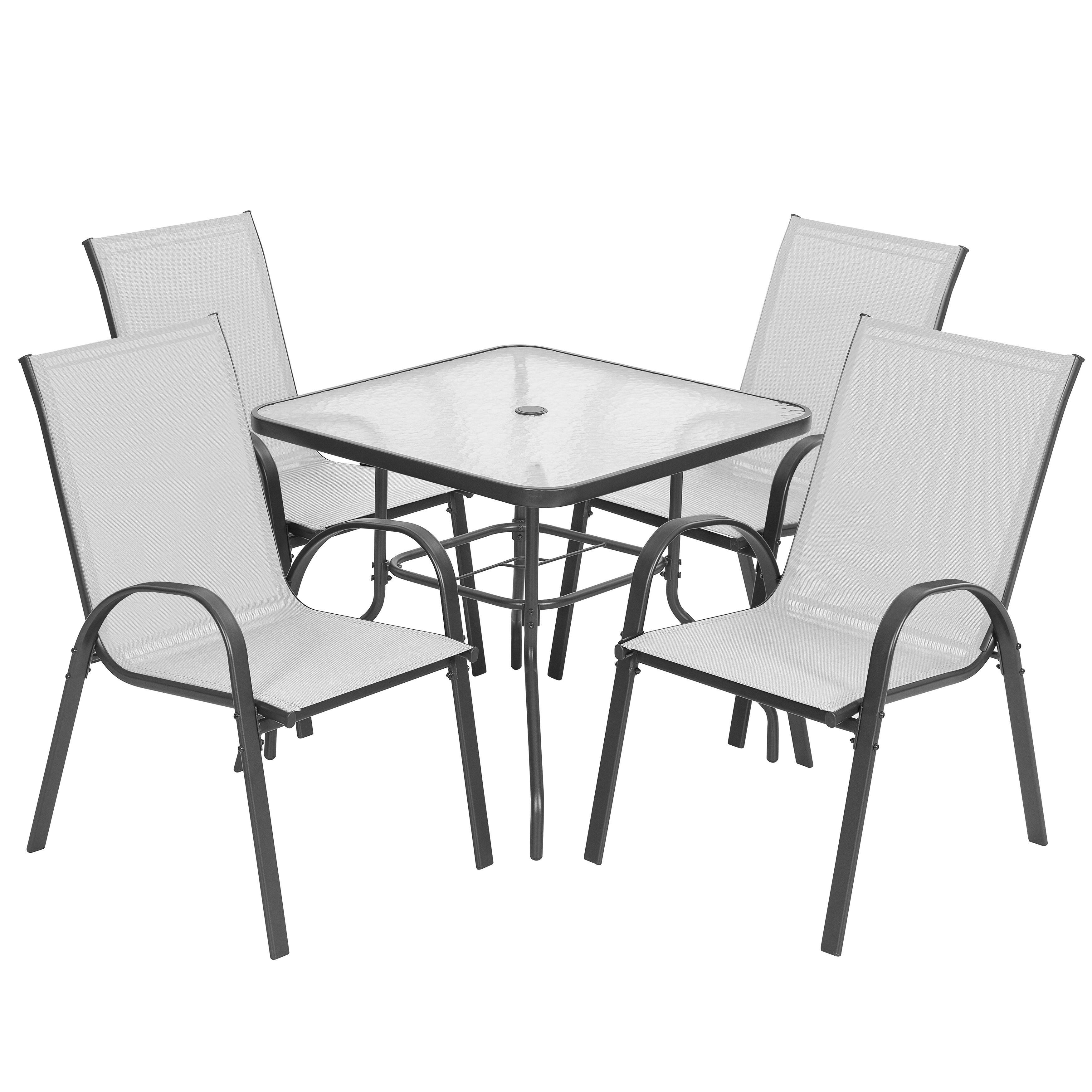 Nuu Garden Outdoor Square Dining Table and 4 Chairs, Light Gray/Black, large