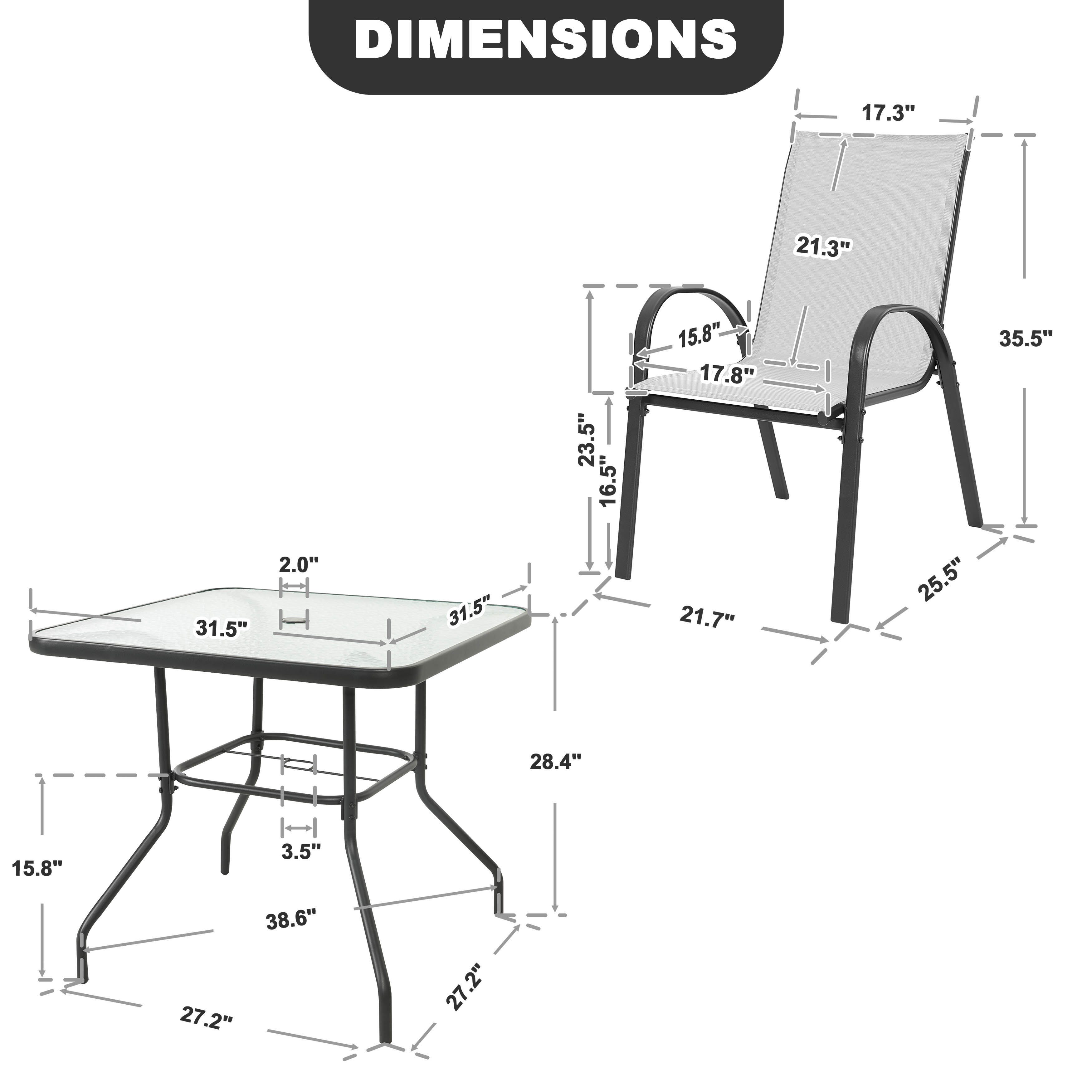 Nuu Garden Outdoor Square Dining Table and 4 Chairs, Light Gray/Black, large