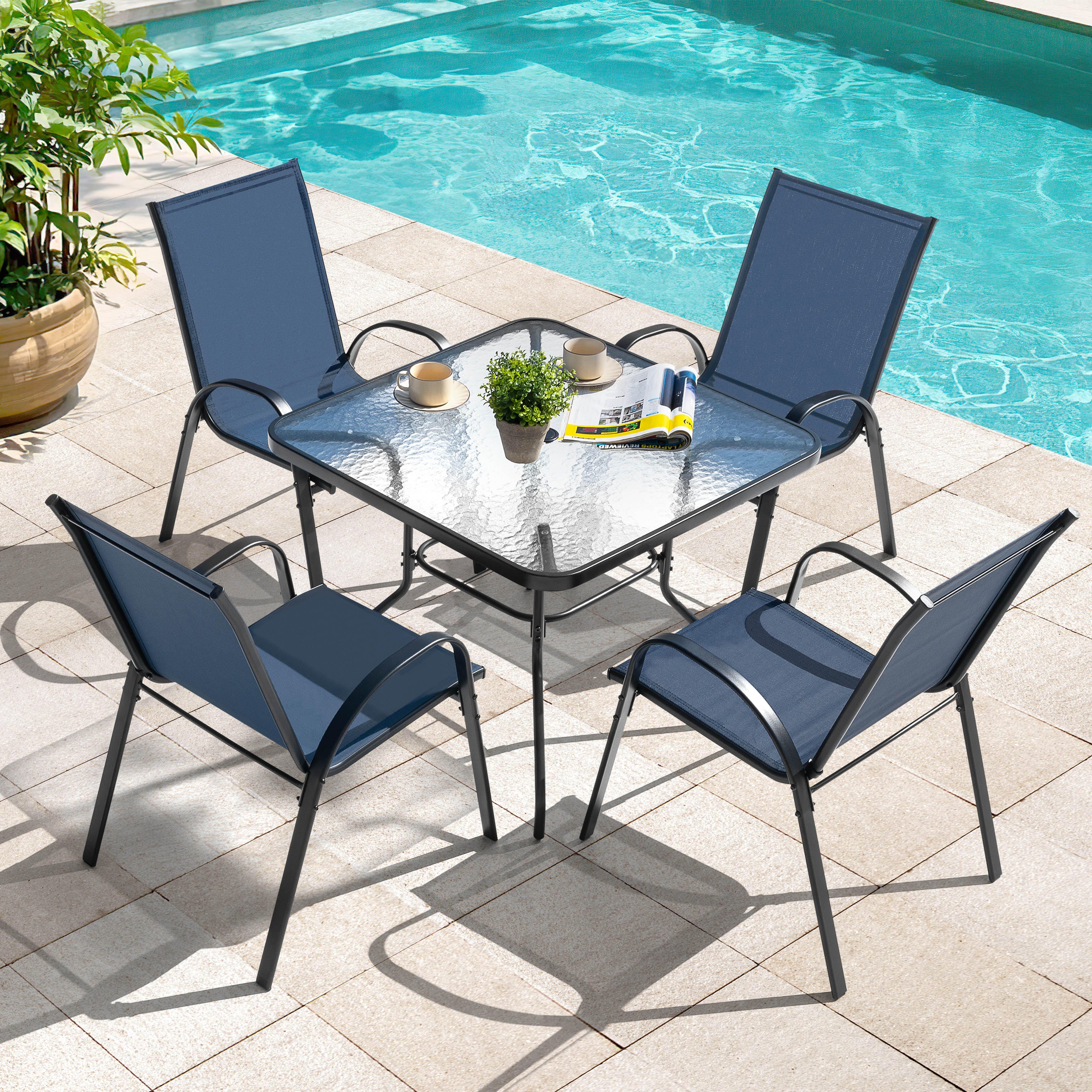 Nuu Garden Outdoor Square Dining Table and 4 Chairs, Blue, rollover