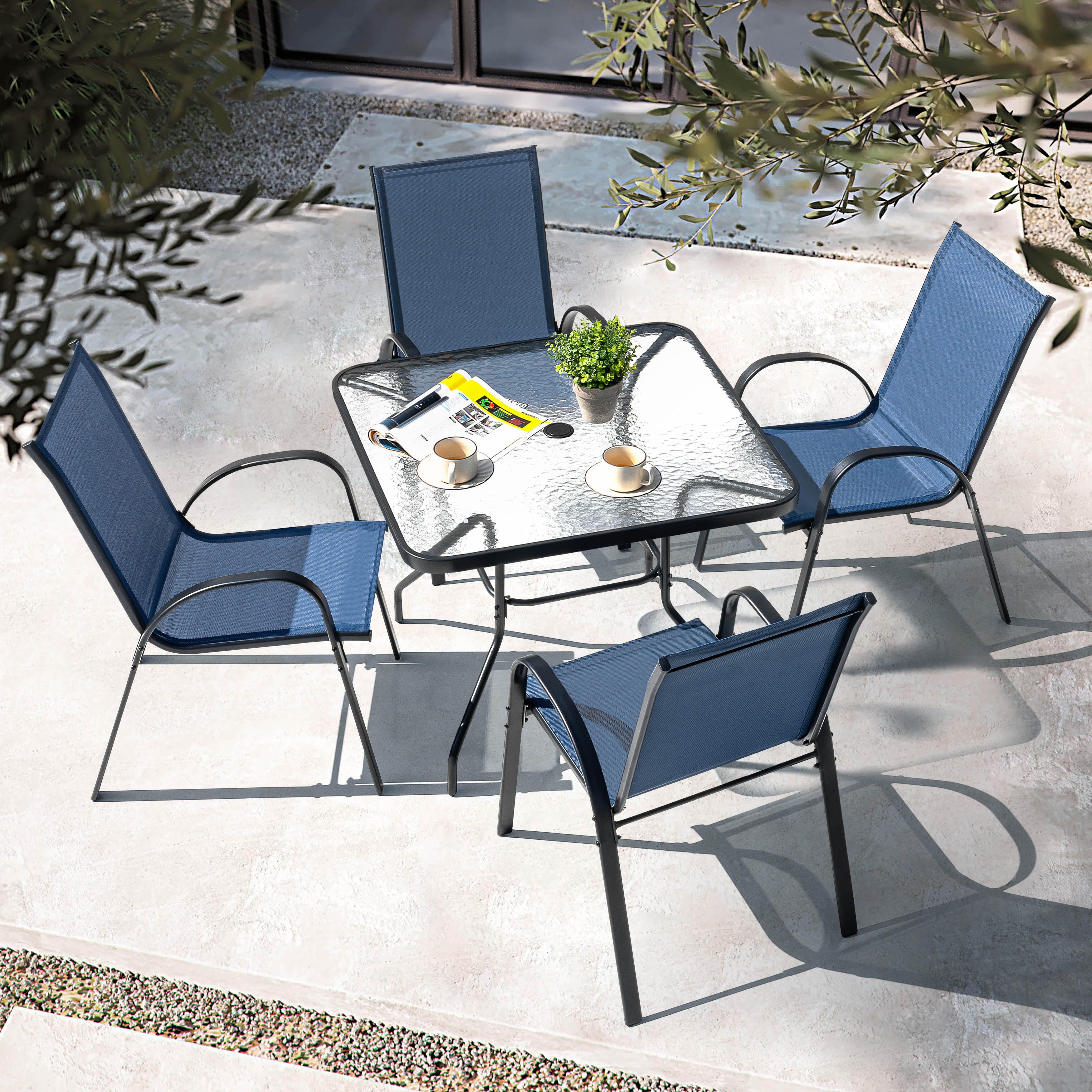 Nuu Garden Outdoor Square Dining Table and 4 Chairs, Blue, large