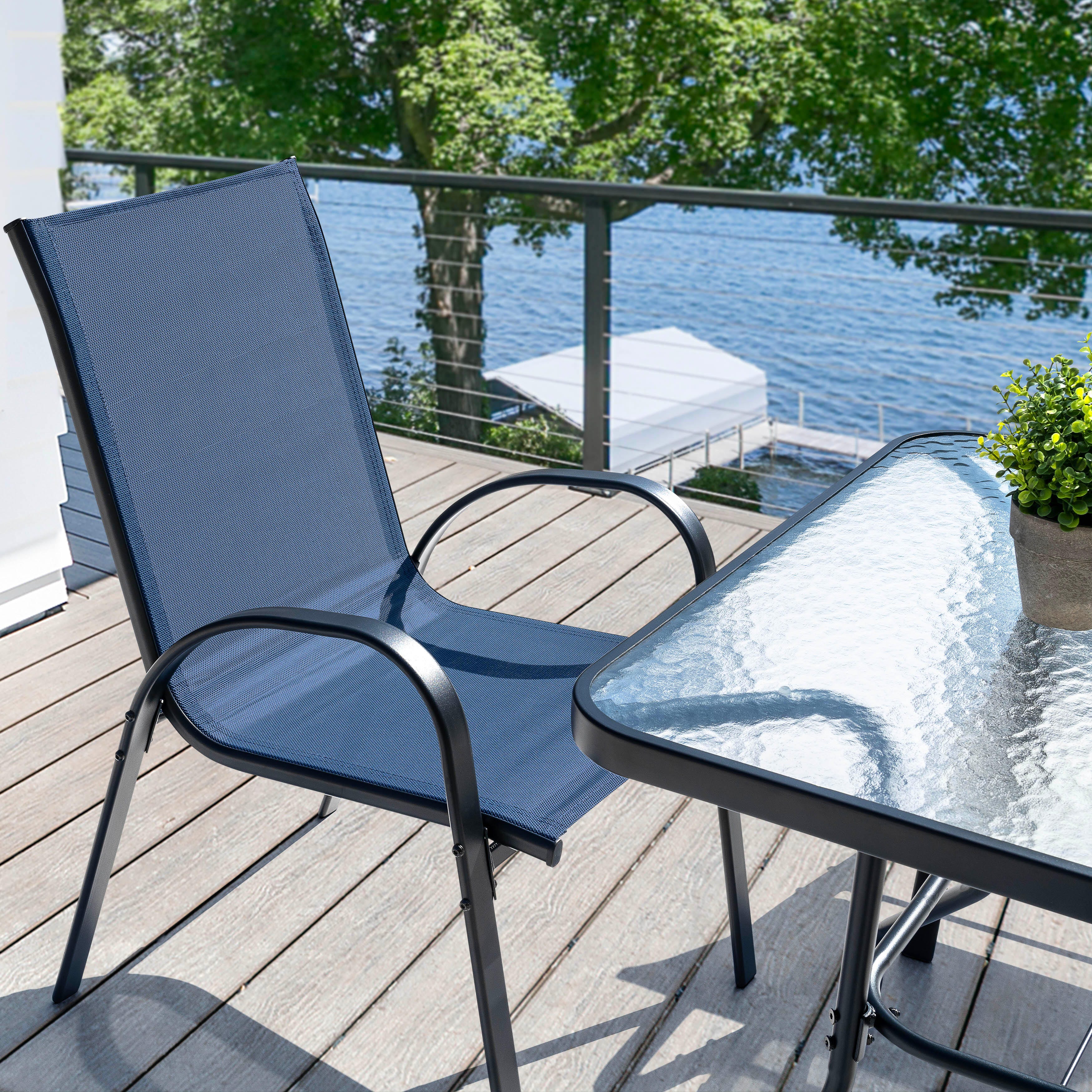 Nuu Garden Outdoor Square Dining Table and 4 Chairs, Blue, large