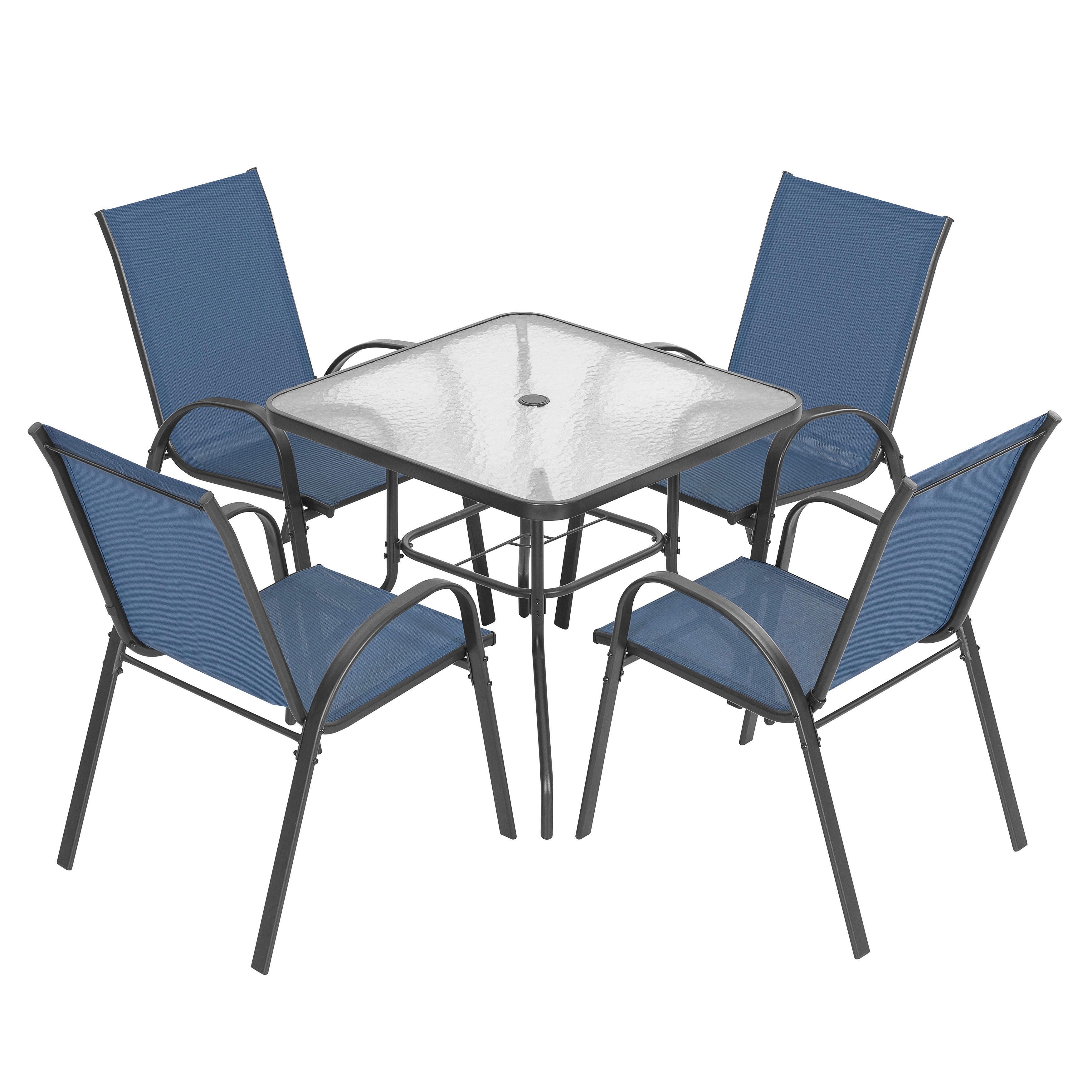 Nuu Garden Outdoor Square Dining Table and 4 Chairs, Blue, large