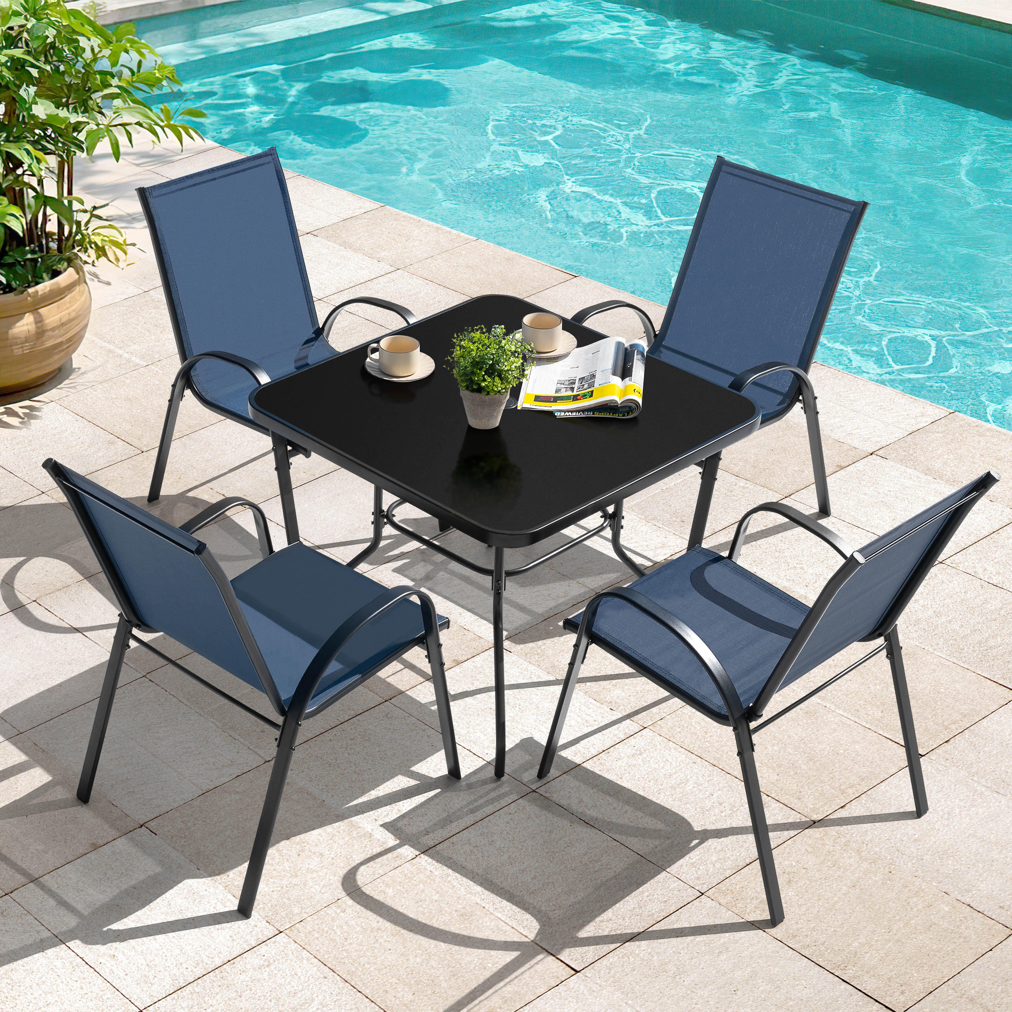 Nuu Garden Outdoor Solid Dining Table and 4 Chairs, Blue, rollover