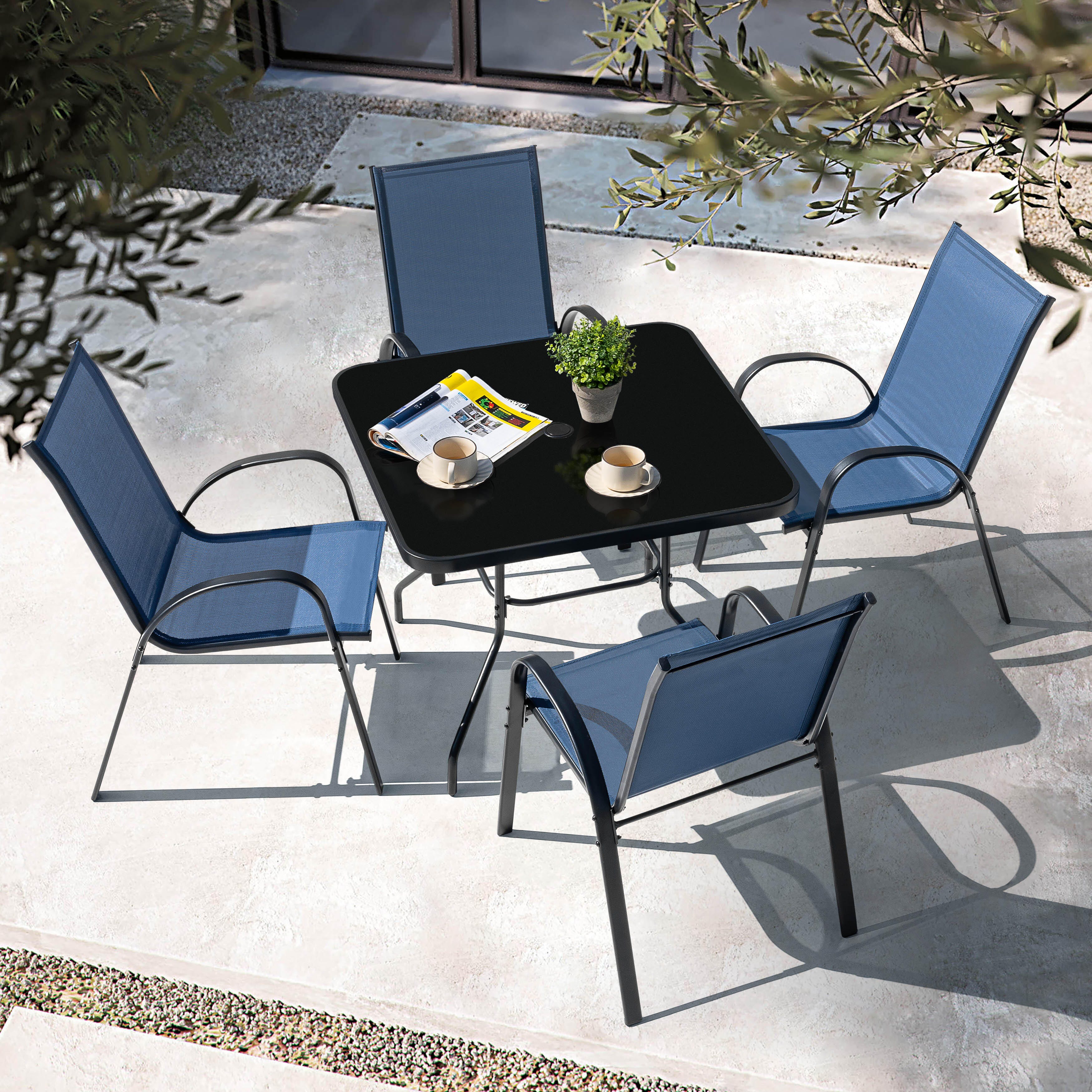 Nuu Garden Outdoor Solid Dining Table and 4 Chairs, Blue, large