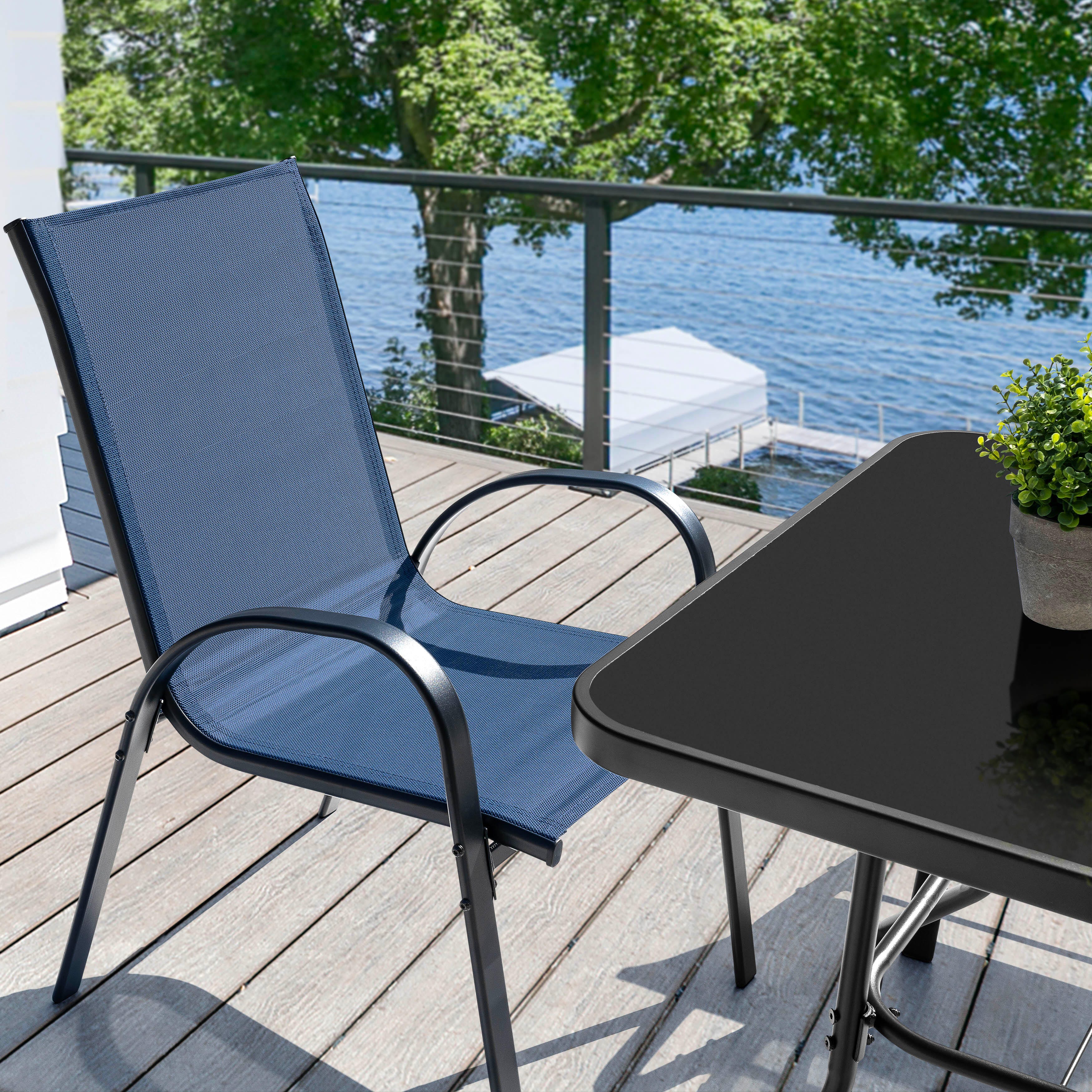 Nuu Garden Outdoor Solid Dining Table and 4 Chairs, Blue, large