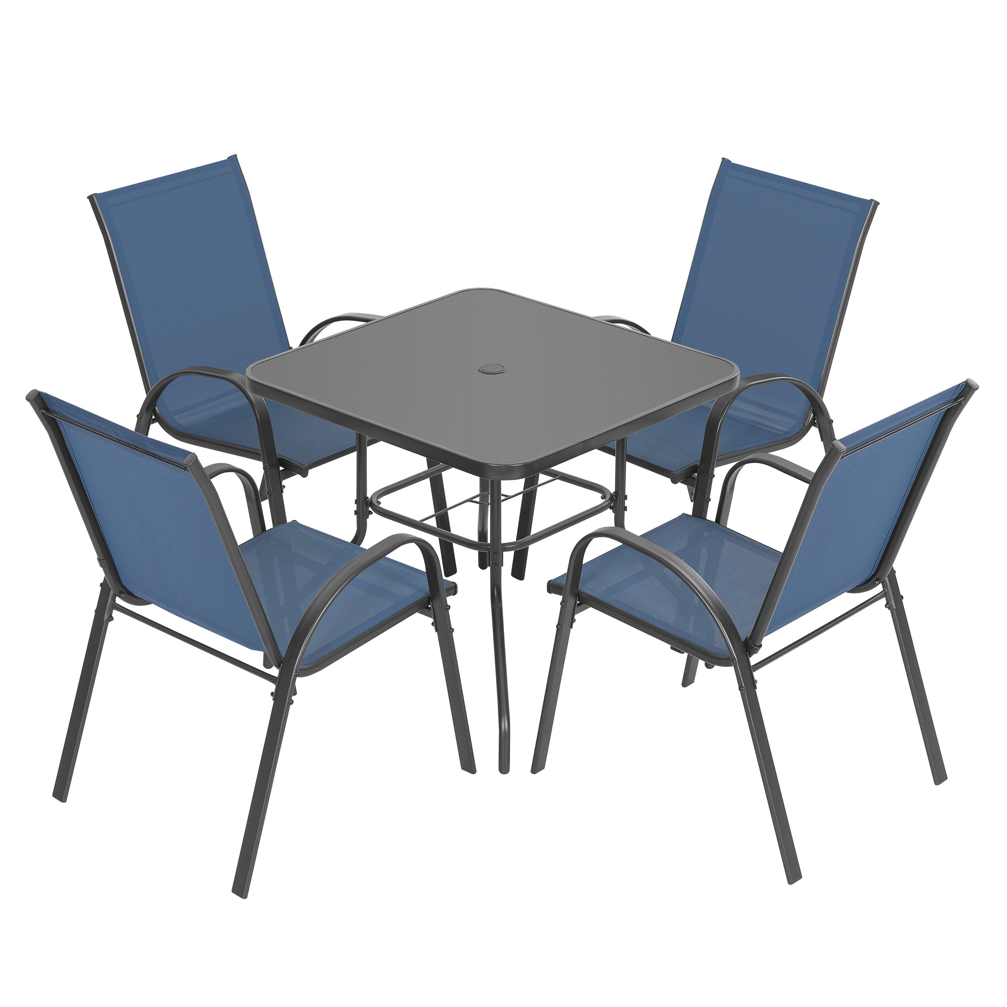 Nuu Garden Outdoor Solid Dining Table and 4 Chairs, Blue, large
