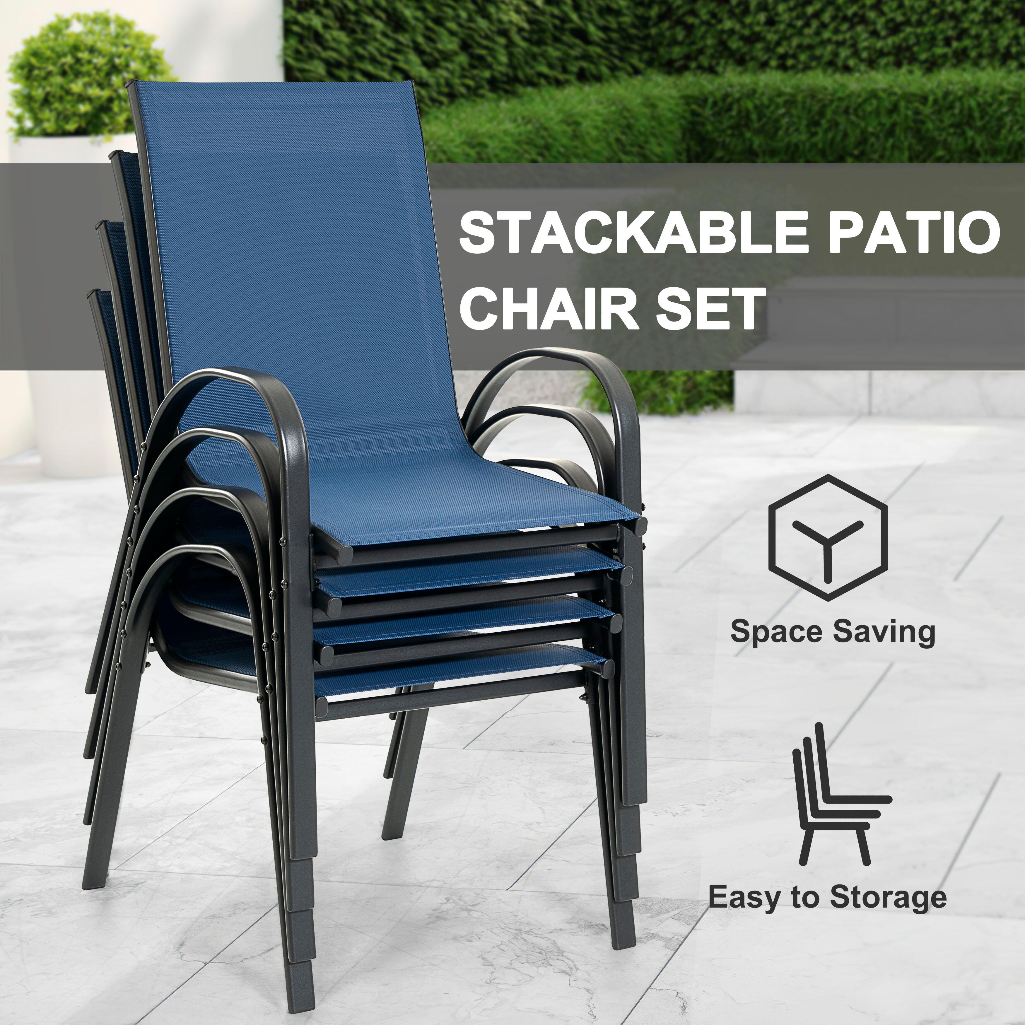 Nuu Garden Outdoor Solid Dining Table and 4 Chairs, Blue, large