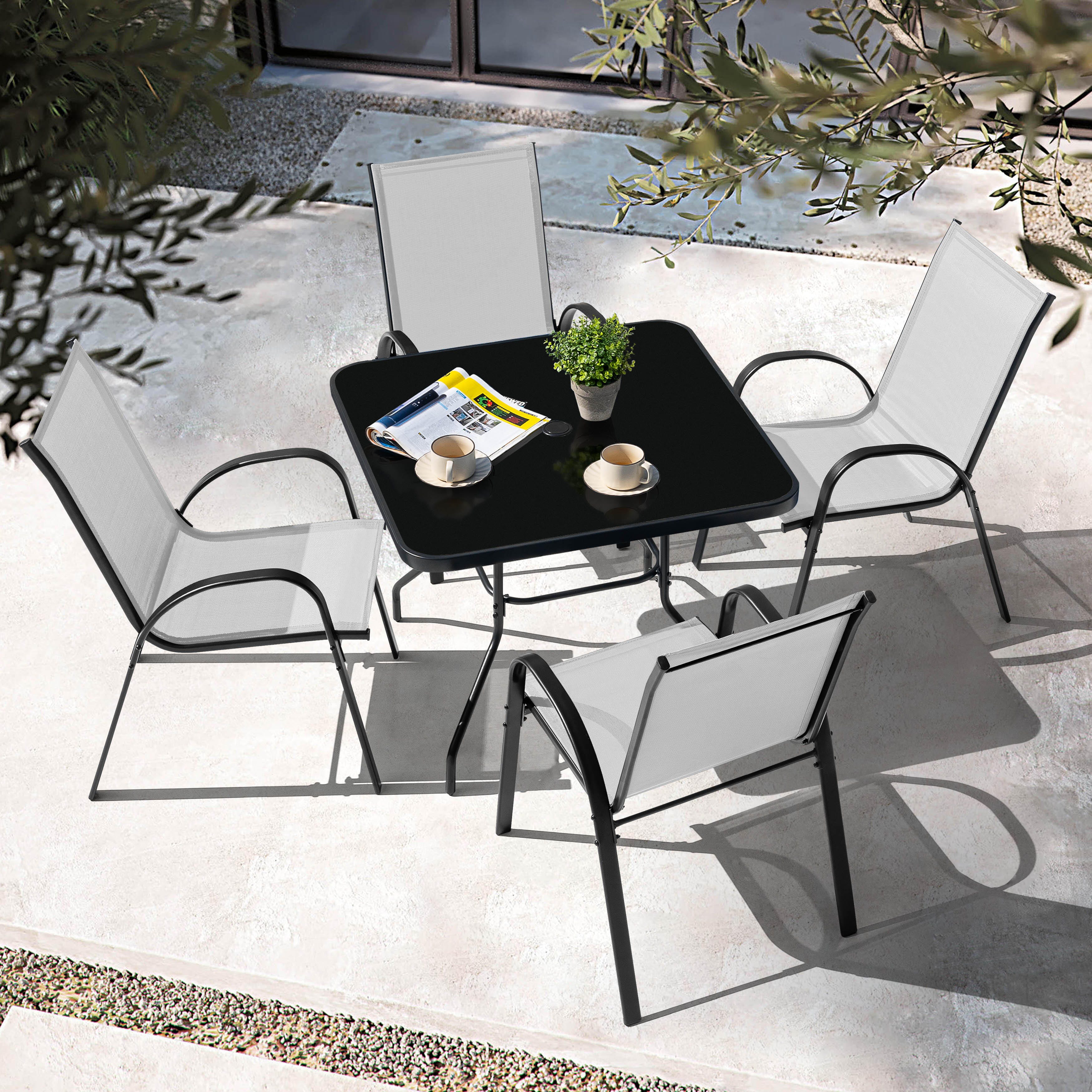Nuu Garden Outdoor Solid Dining Table and 4 Chairs, Light Gray, rollover