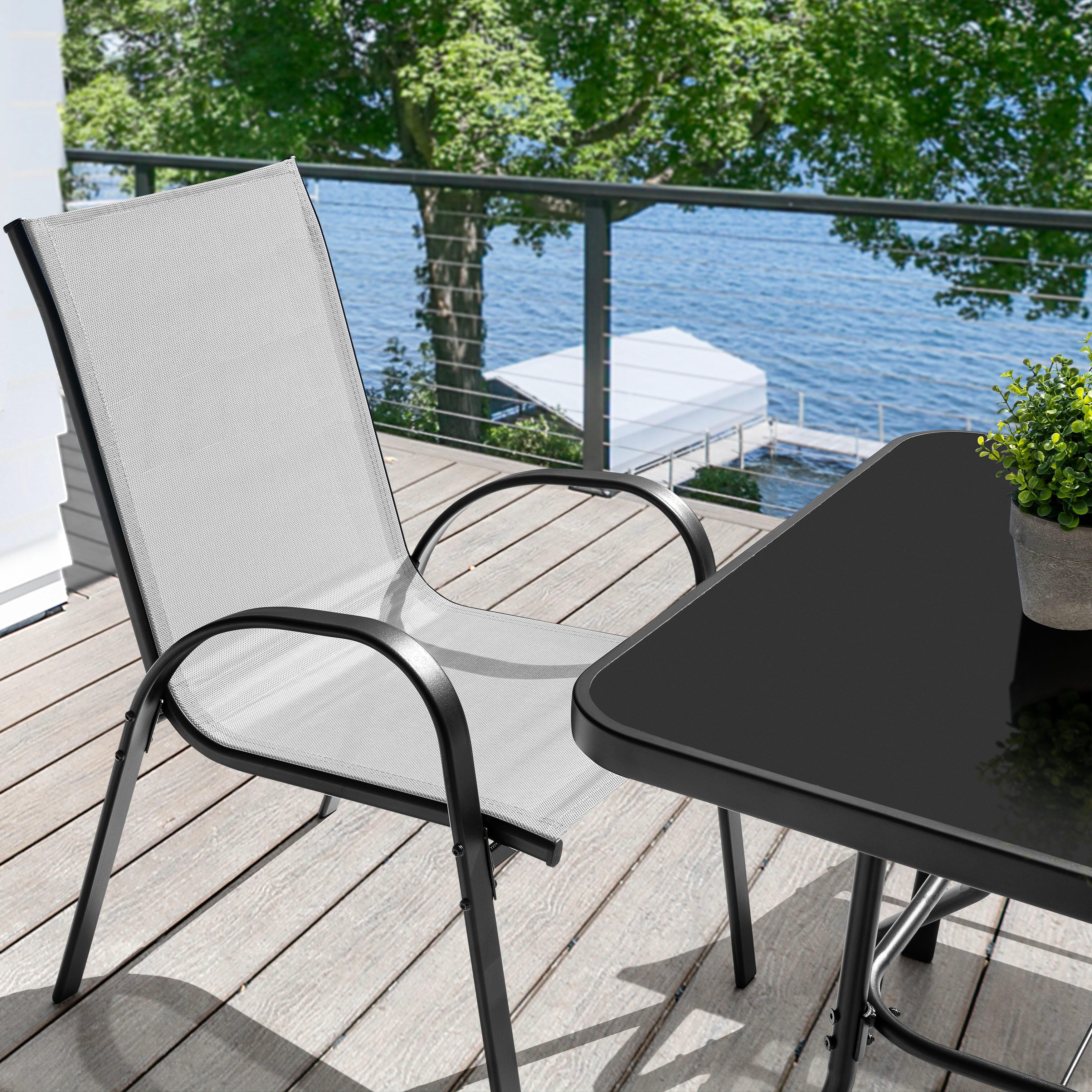 Nuu Garden Outdoor Solid Dining Table and 4 Chairs, Light Gray, large