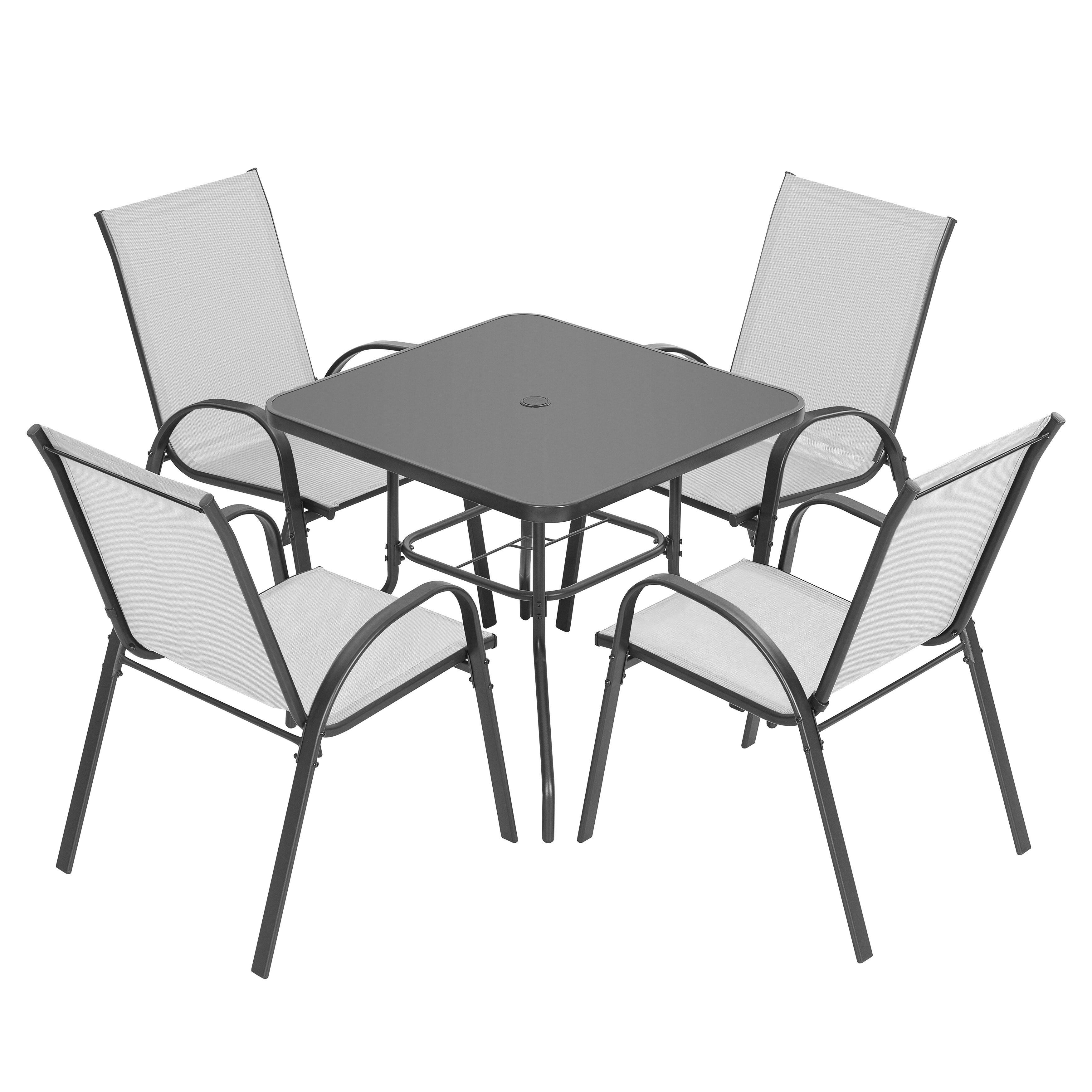 Nuu Garden Outdoor Solid Dining Table and 4 Chairs, Light Gray, large