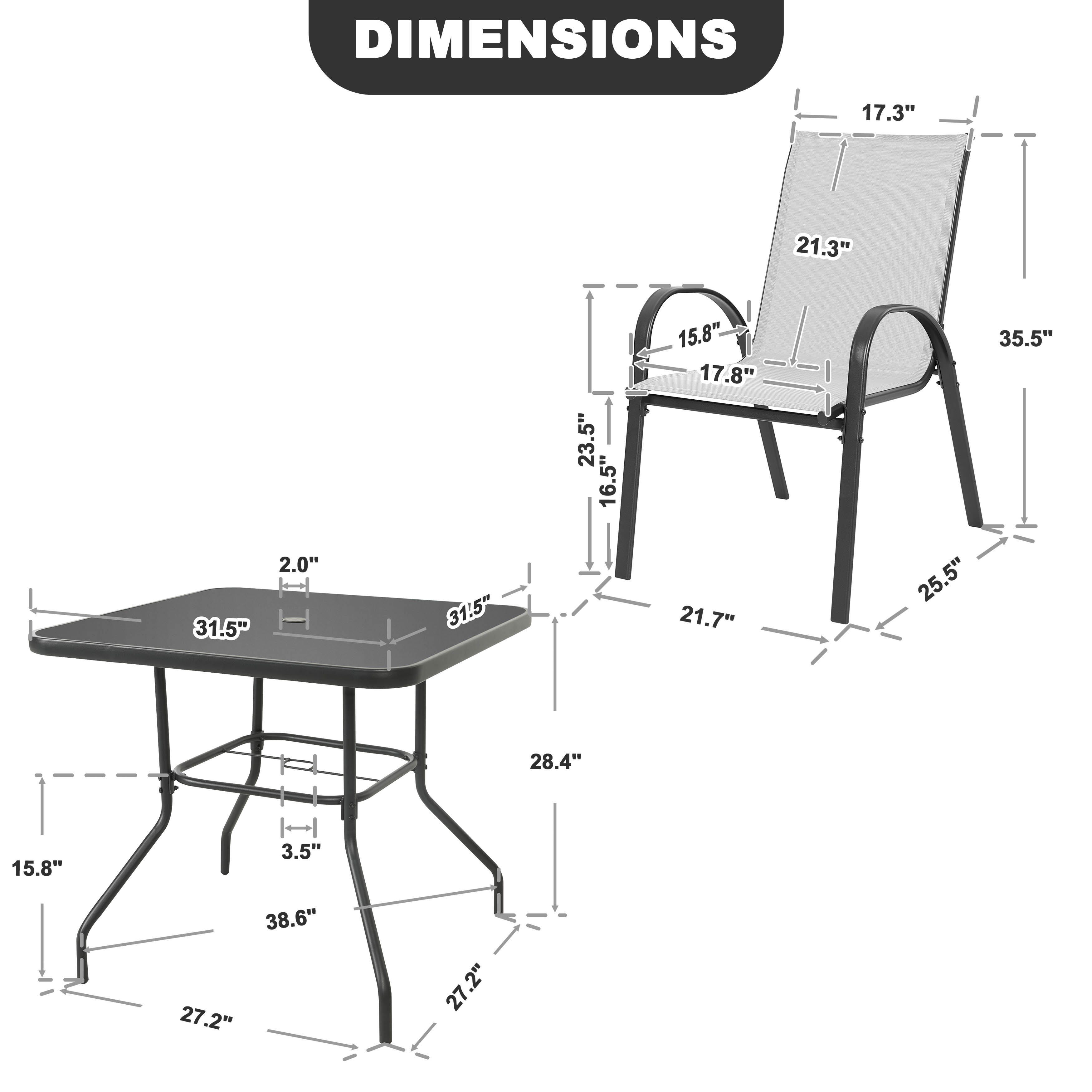 Nuu Garden Outdoor Solid Dining Table and 4 Chairs, Light Gray, large
