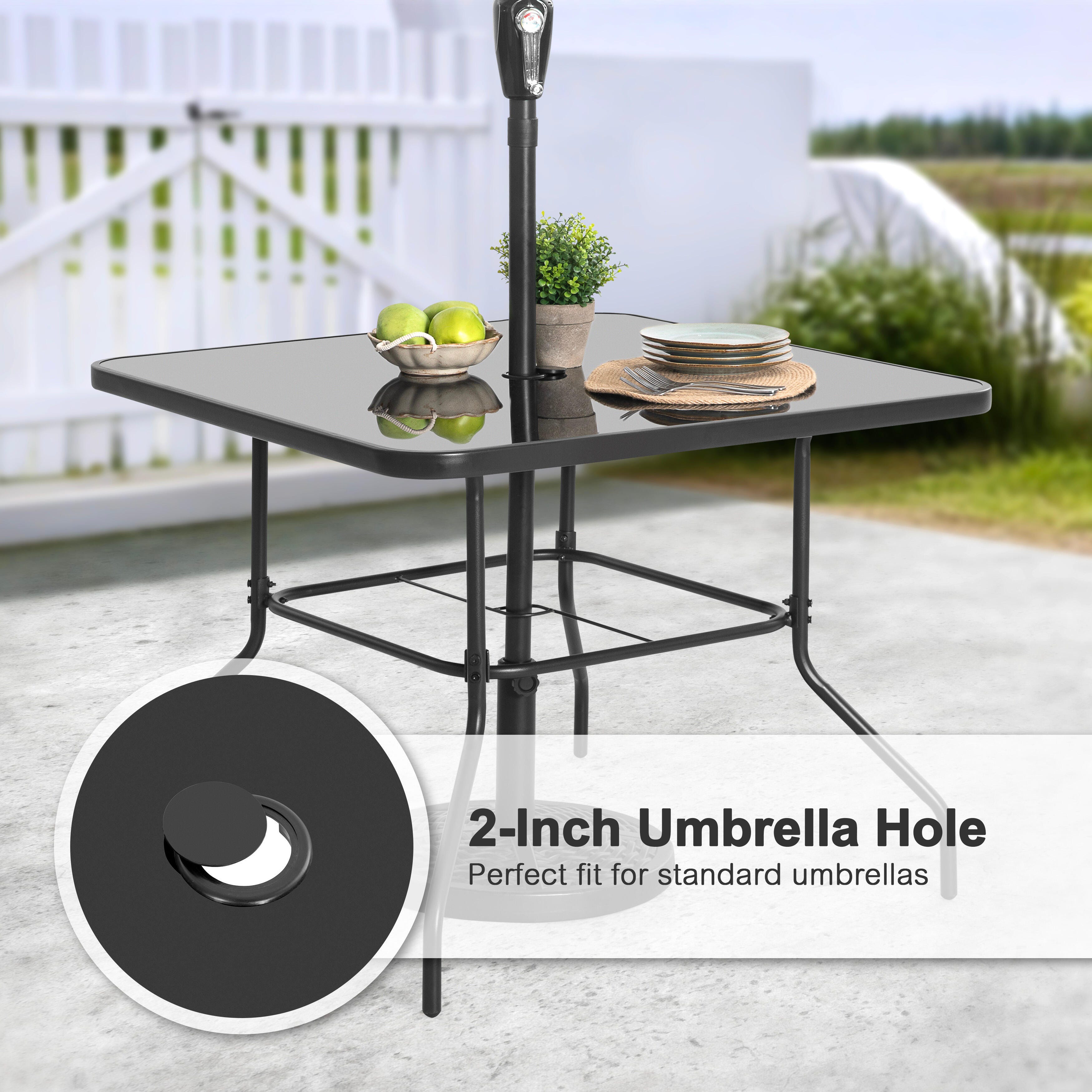 Nuu Garden Outdoor Solid Dining Table and 4 Chairs, Light Gray, large