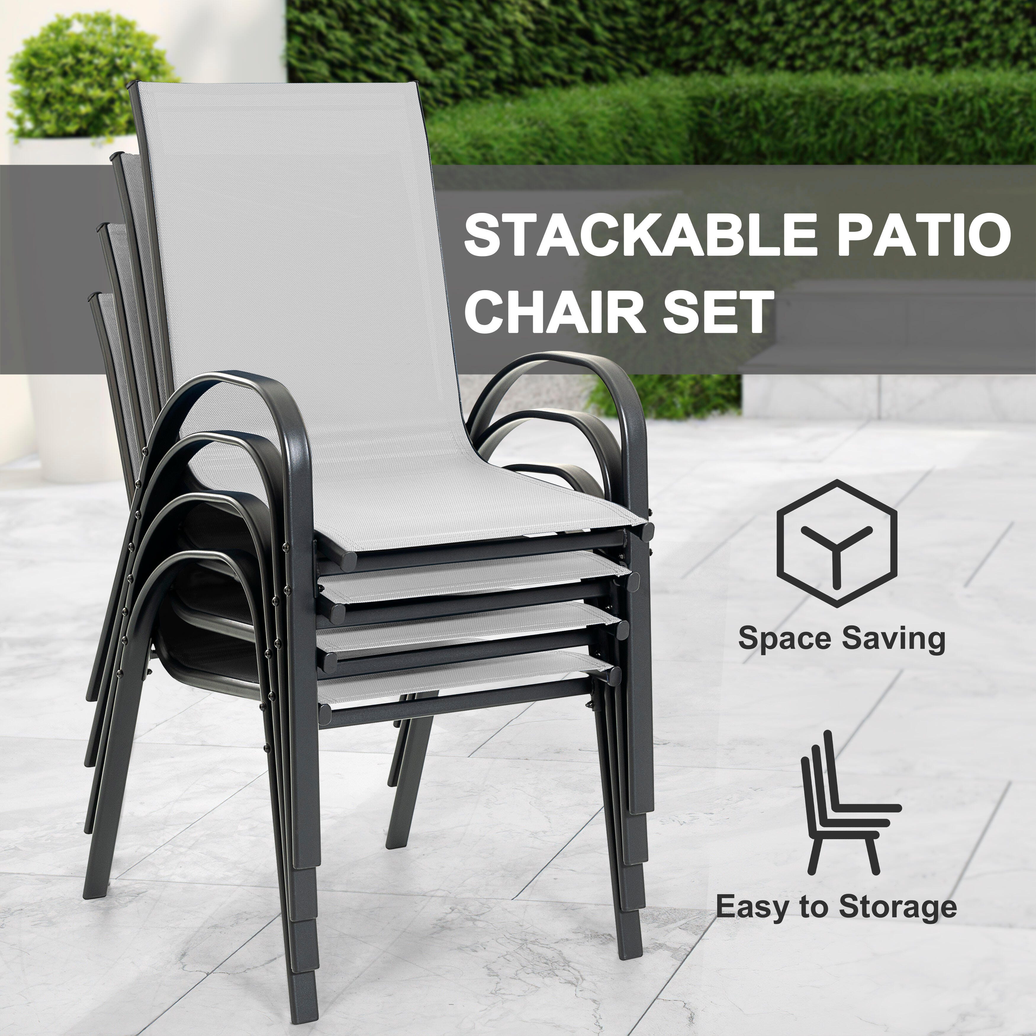 Nuu Garden Outdoor Solid Dining Table and 4 Chairs, Light Gray, large