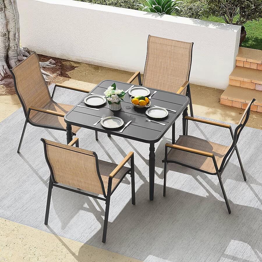 Nuu Garden Outdoor Stackable Patio Dining Table and 4 Chairs, , rollover