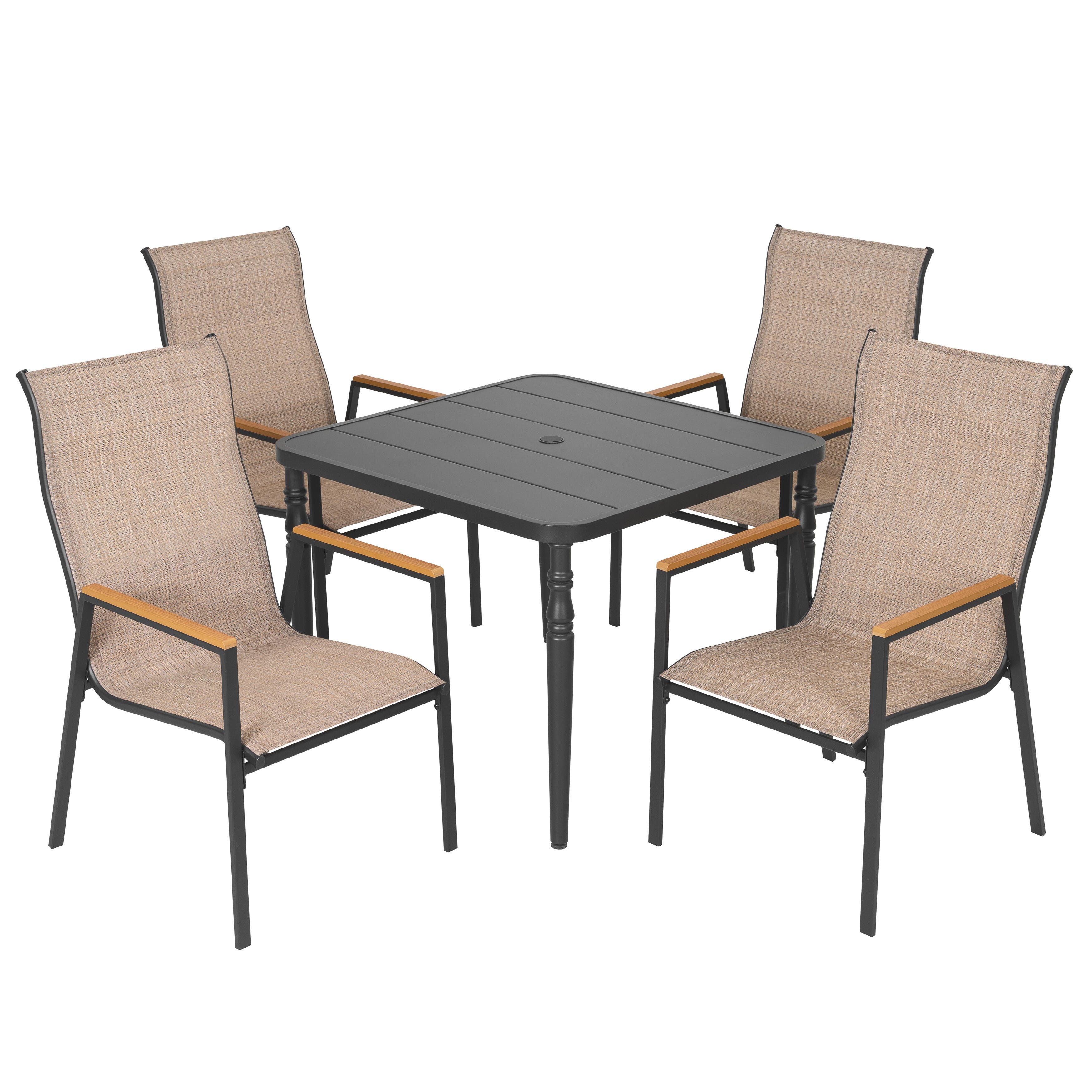 Nuu Garden Outdoor Stackable Patio Dining Table and 4 Chairs, , large
