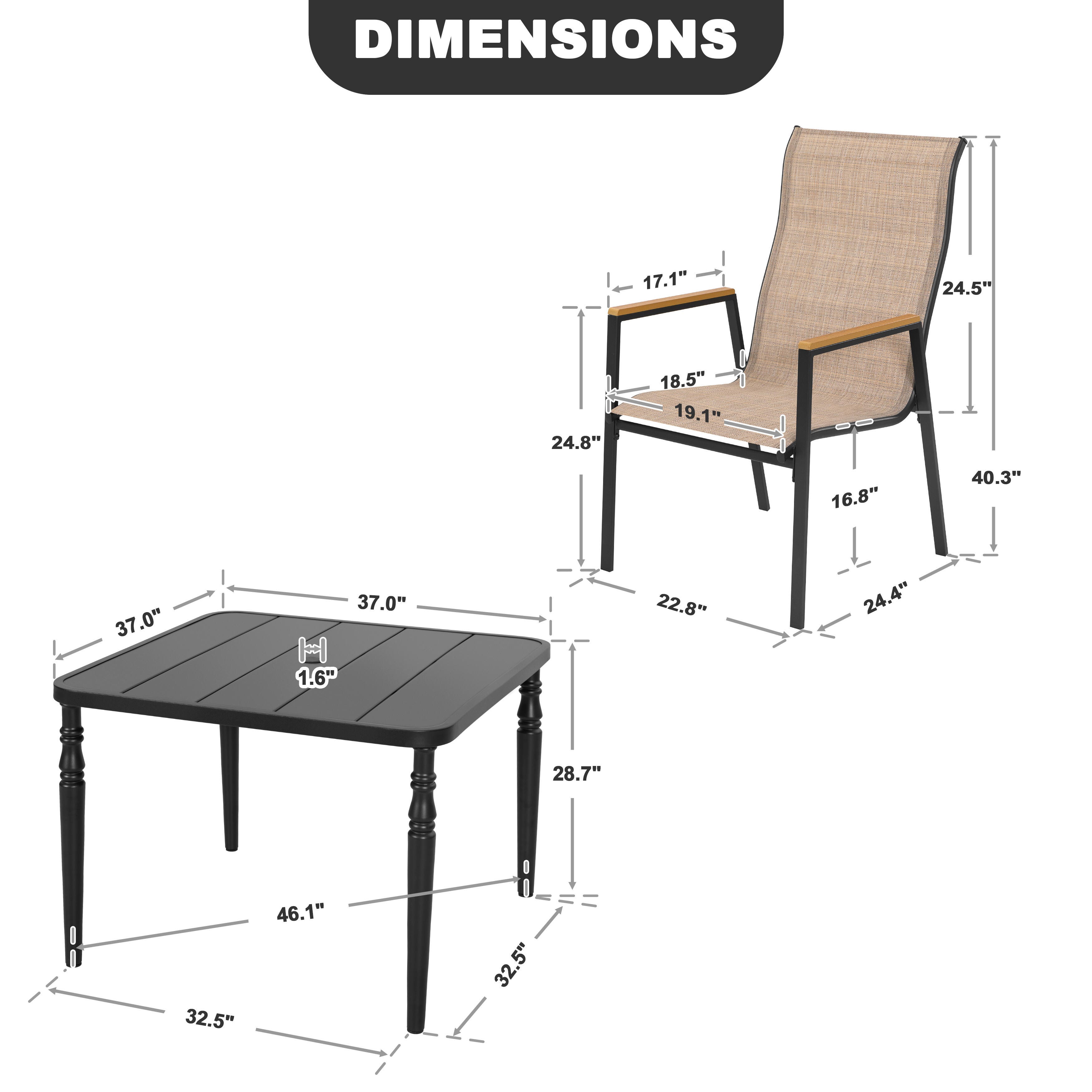 Nuu Garden Outdoor Stackable Patio Dining Table and 4 Chairs, , large