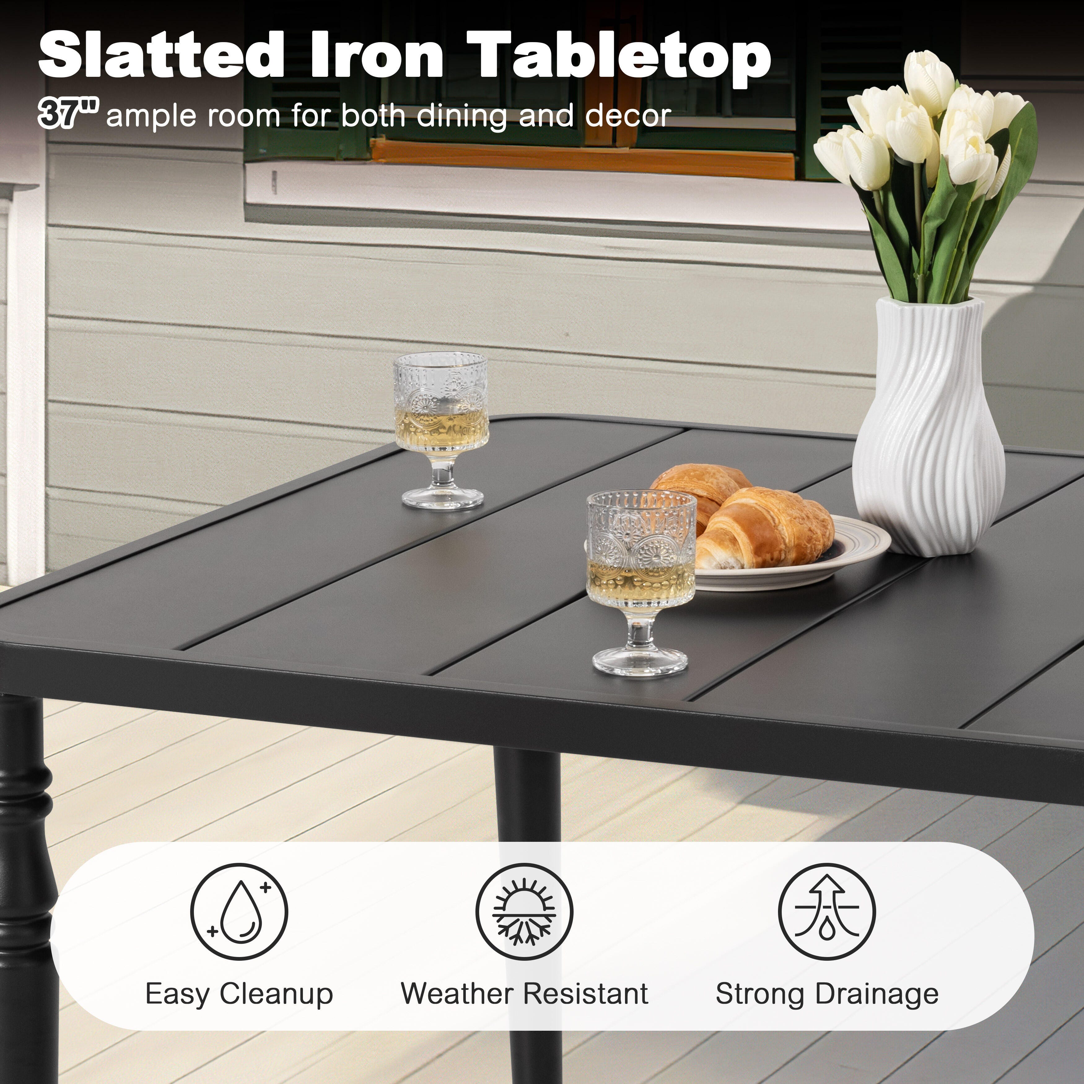 Nuu Garden Outdoor Stackable Patio Dining Table and 4 Chairs, , large