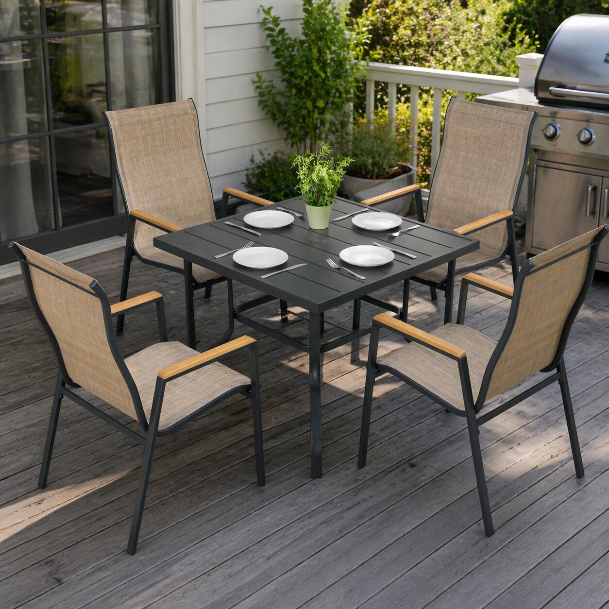 Nuu Garden Outdoor Dining Table and 4 Arm Chairs, , rollover
