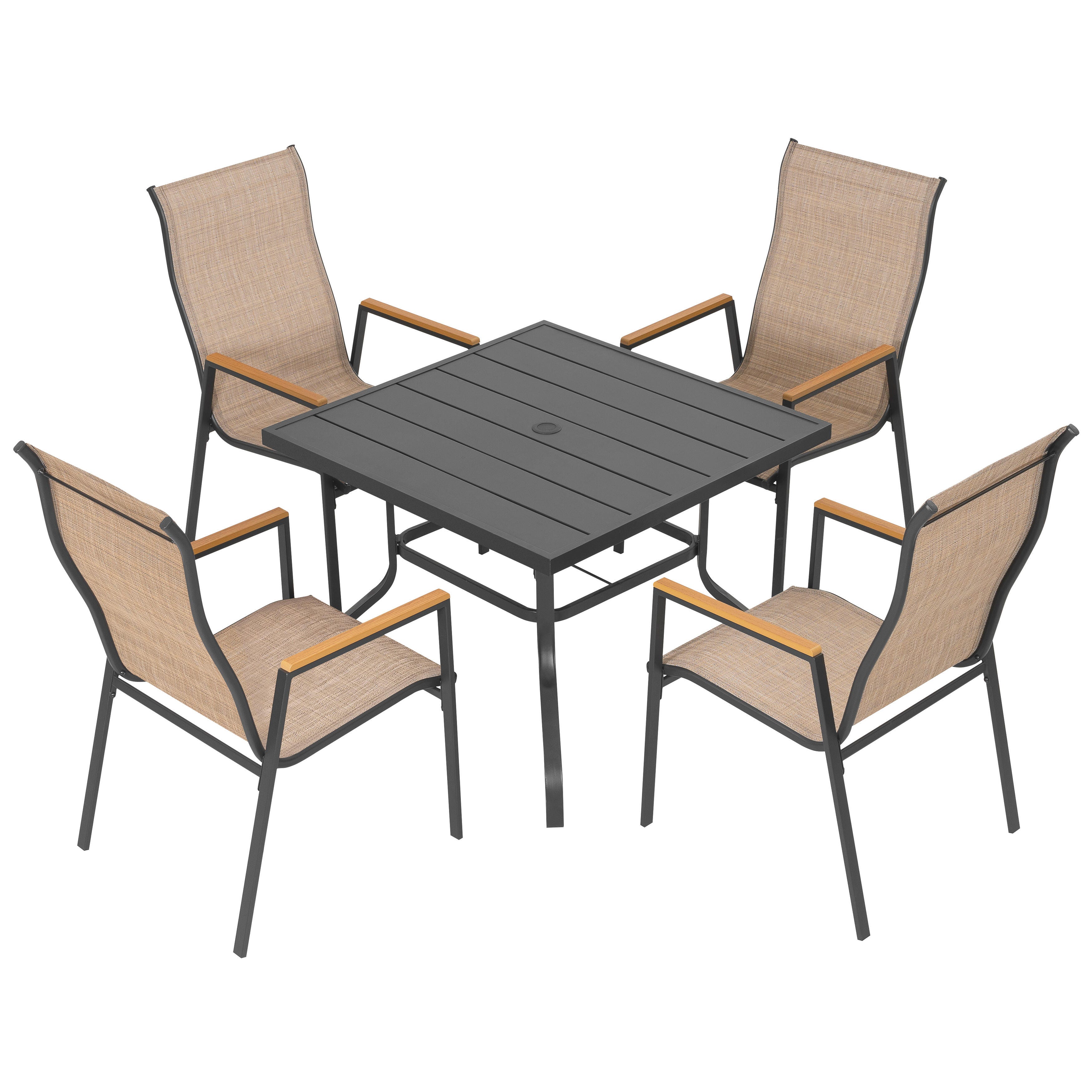 Nuu Garden Outdoor Dining Table and 4 Arm Chairs, , large