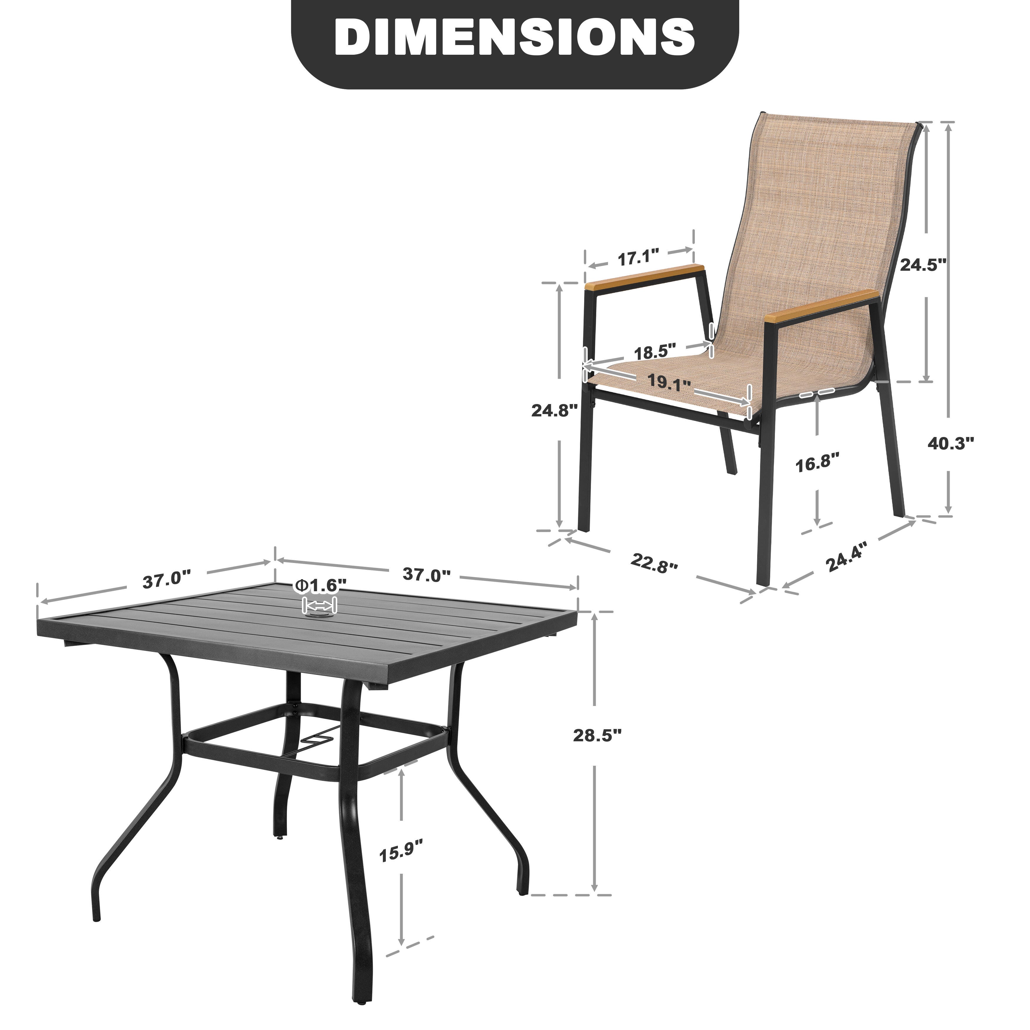 Nuu Garden Outdoor Dining Table and 4 Arm Chairs, , large