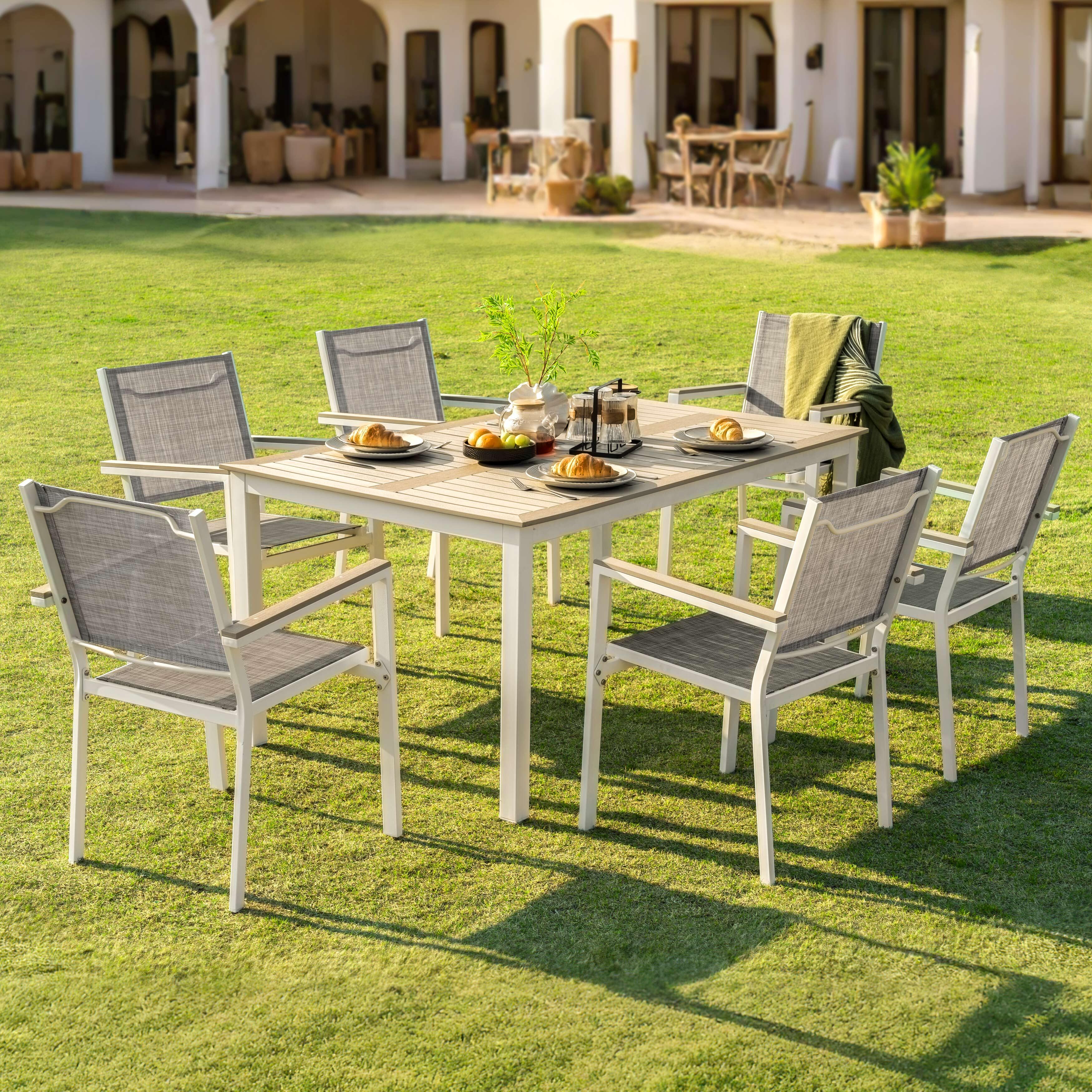 Nuu Garden Outdoor Patio Dining Table and 6 Chairs, , large