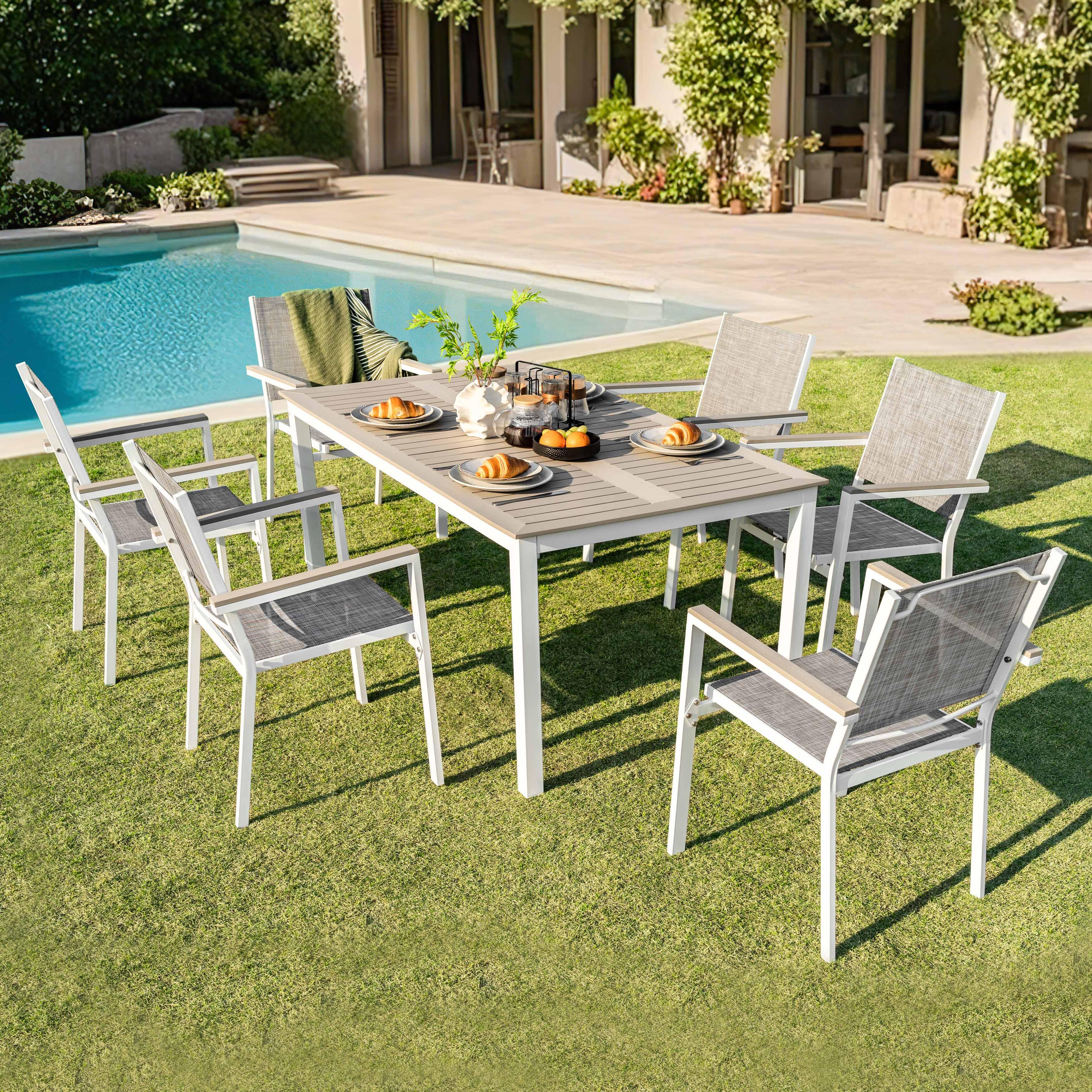 Nuu Garden Outdoor Patio Dining Table and 6 Chairs, , large