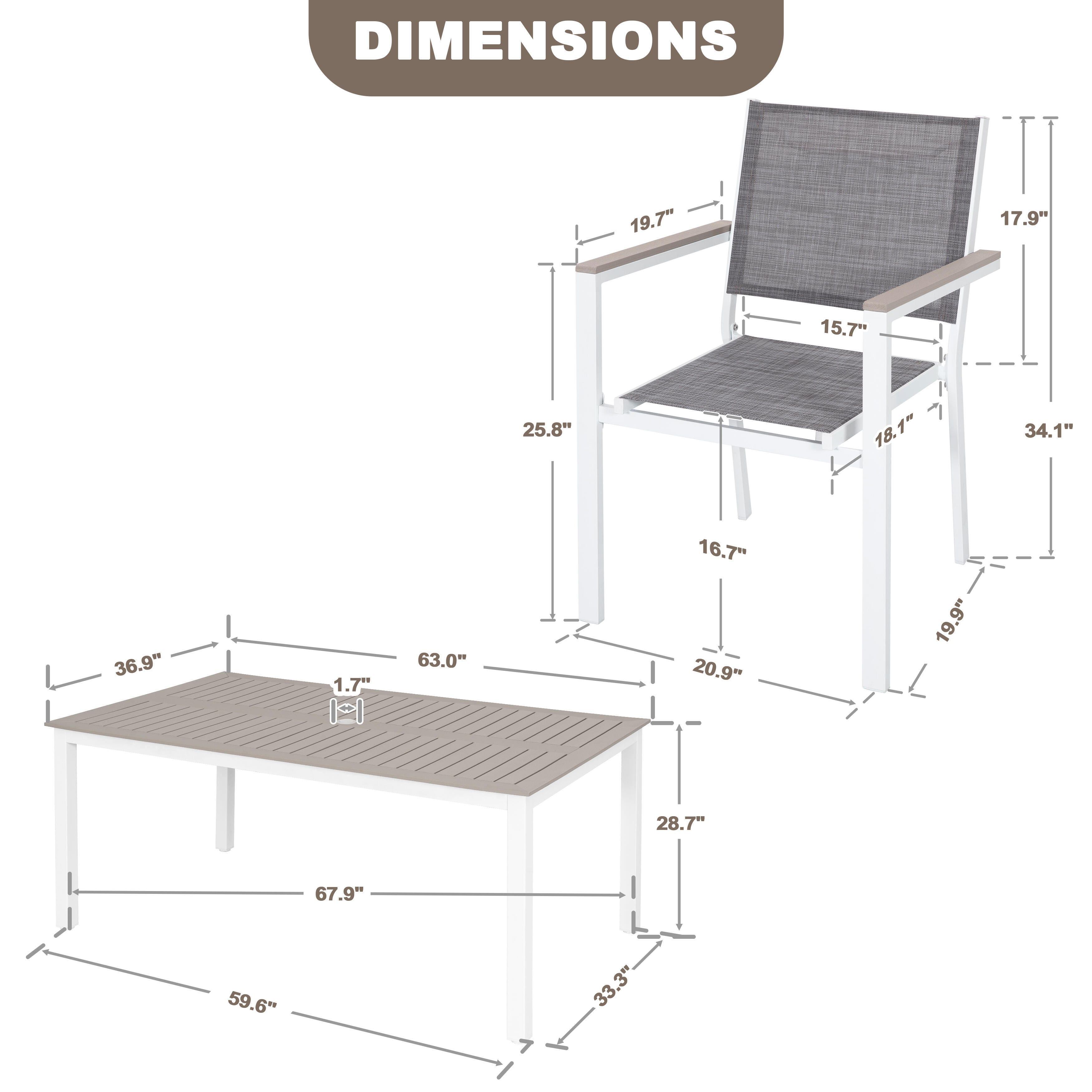 Nuu Garden Outdoor Patio Dining Table and 6 Chairs, , large
