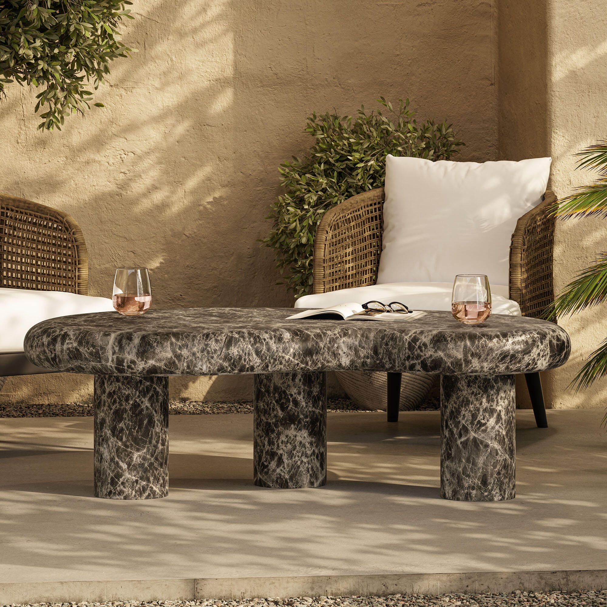 Modway Elowen Outdoor Coffee Table, Dark Emperador, large