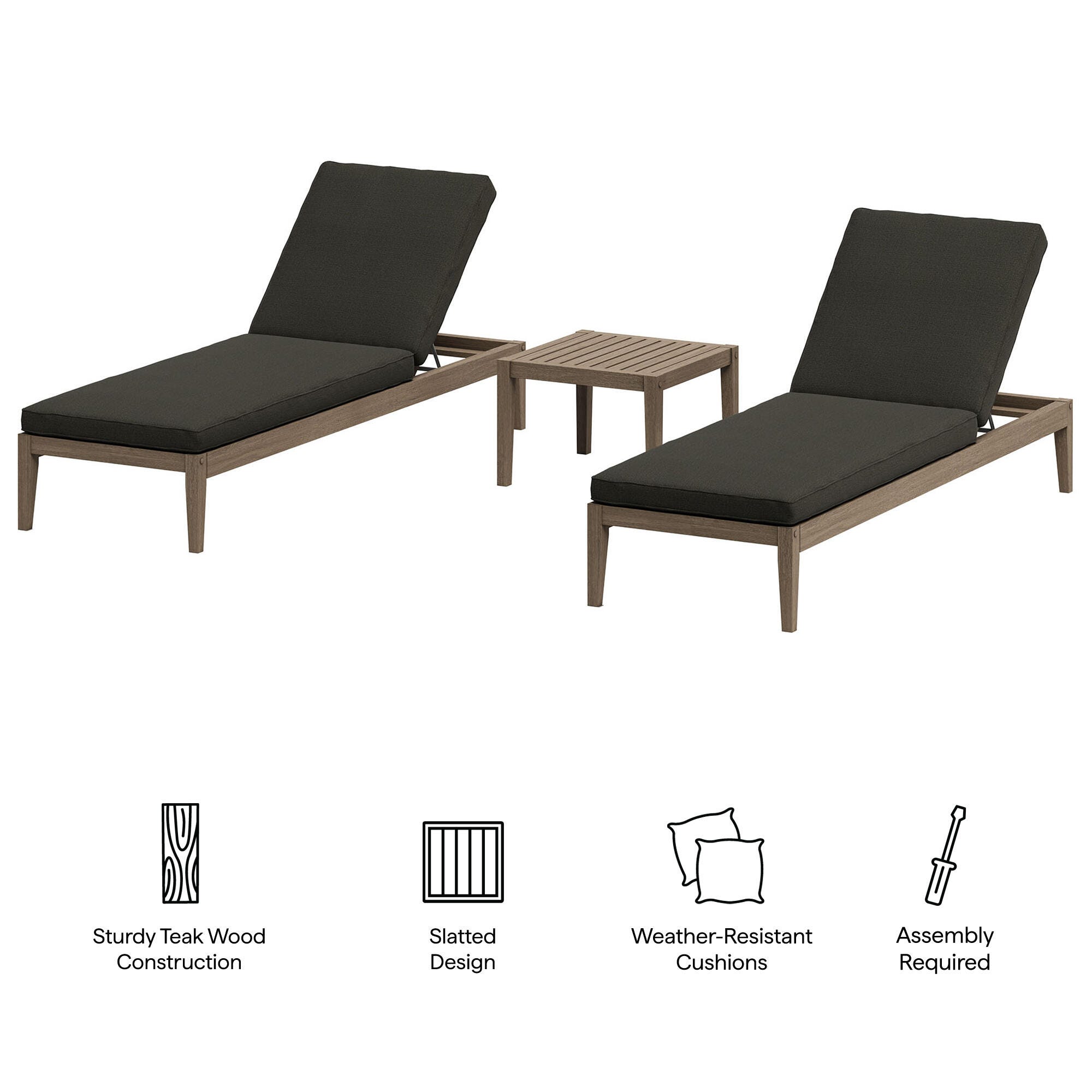 Modway Northlake Outdoor 2 Chaise Lounge and Side Table, Flint Gray, large