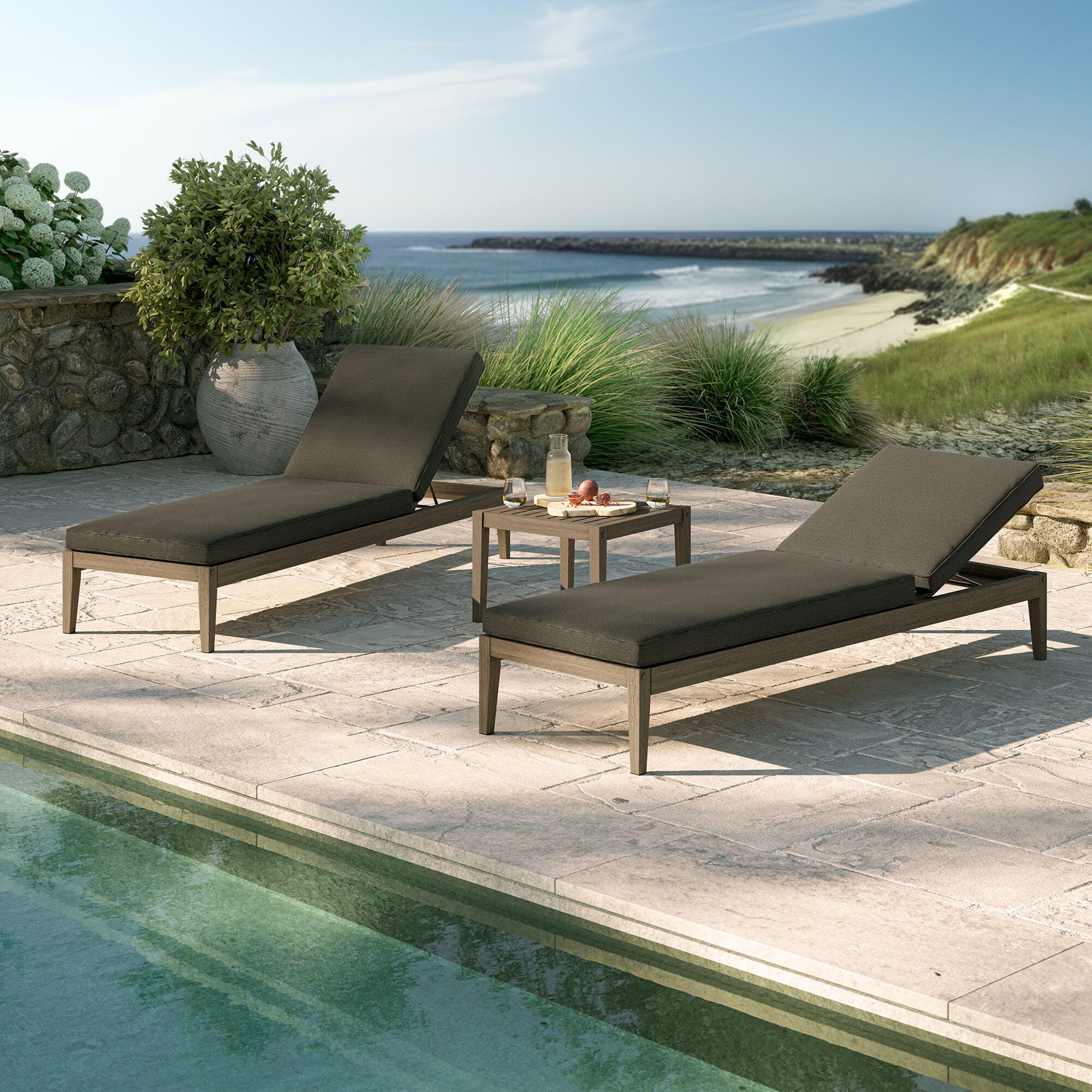 Modway Northlake Outdoor 2 Chaise Lounge and Side Table, Flint Gray, large