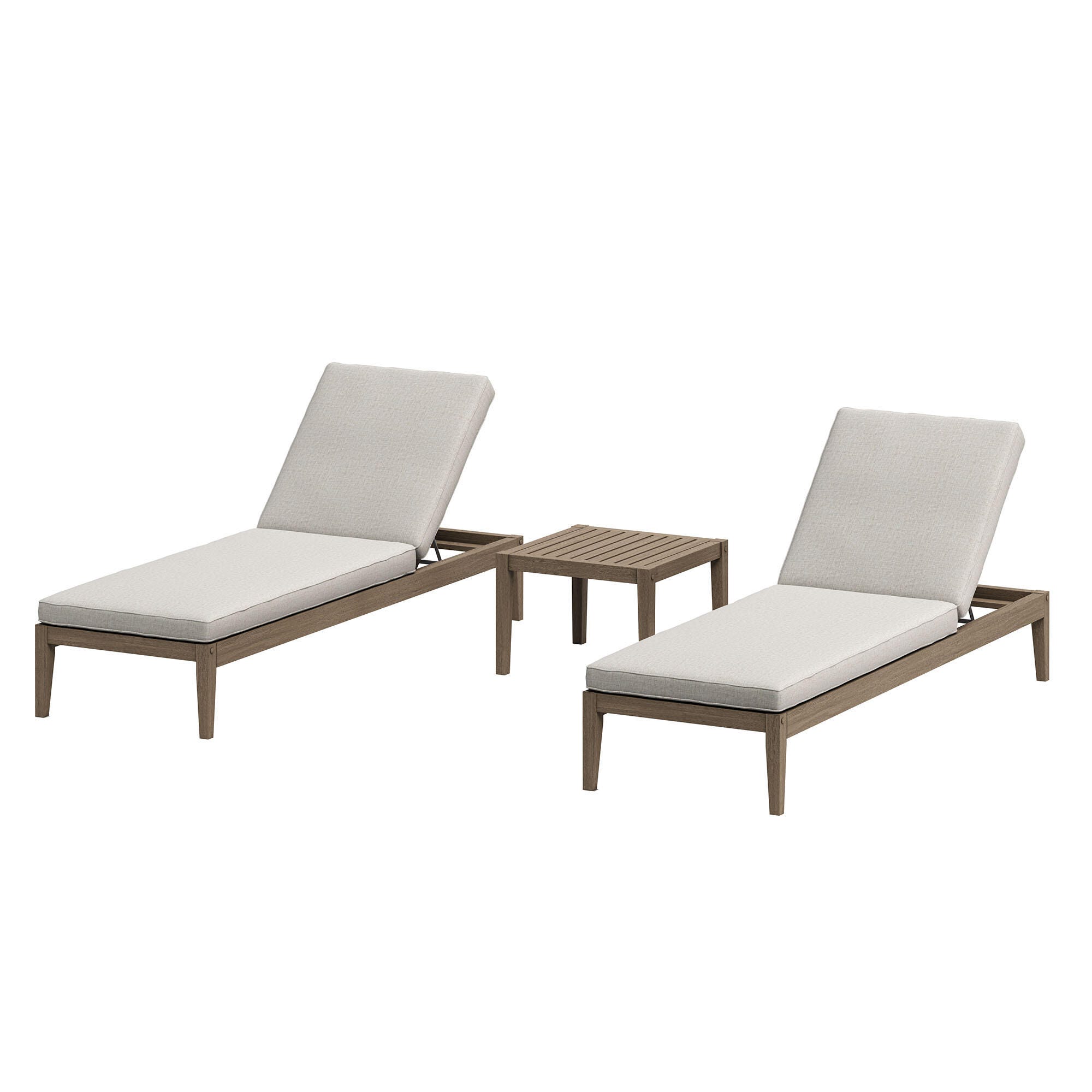 Modway Northlake Outdoor 2 Chaise Lounge and Side Table, Pebble, large