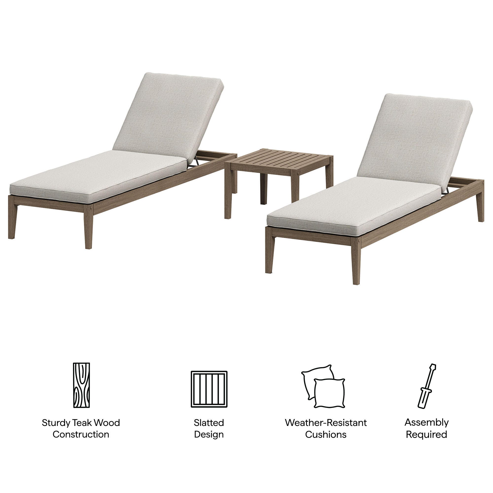 Modway Northlake Outdoor 2 Chaise Lounge and Side Table, Pebble, large