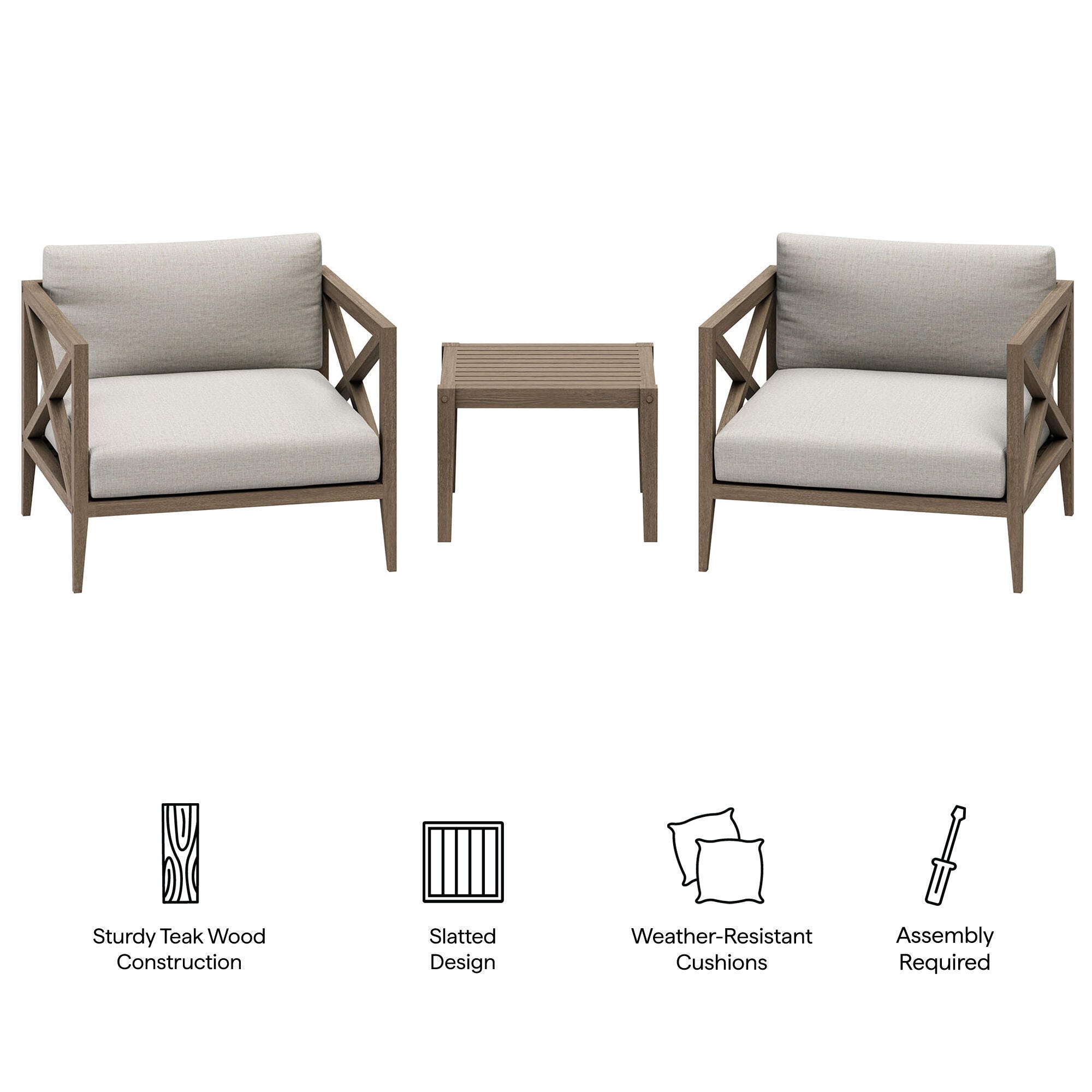 Modway Northlake Outdoor 2 Armchair and Side Table, Pebble, large