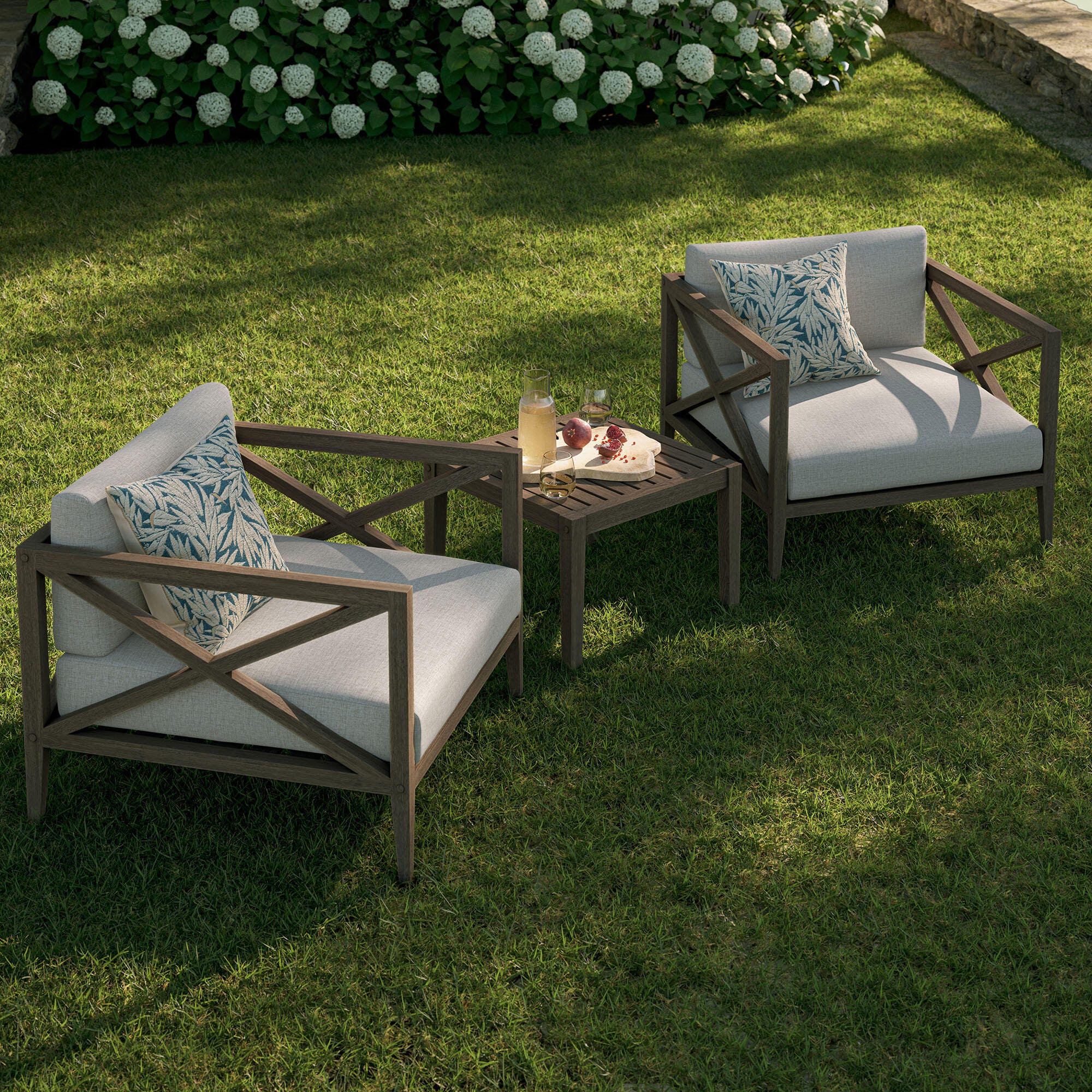 Modway Northlake Outdoor 2 Armchair and Side Table, Pebble, large