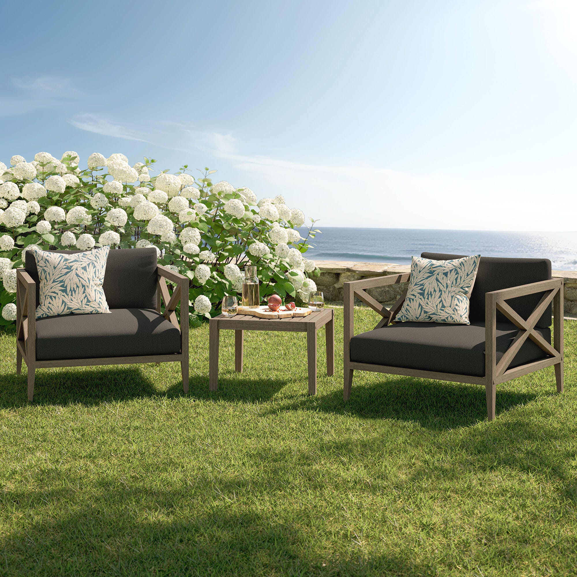 Modway Northlake Outdoor 2 Armchair and Side Table, Flint Gray, rollover