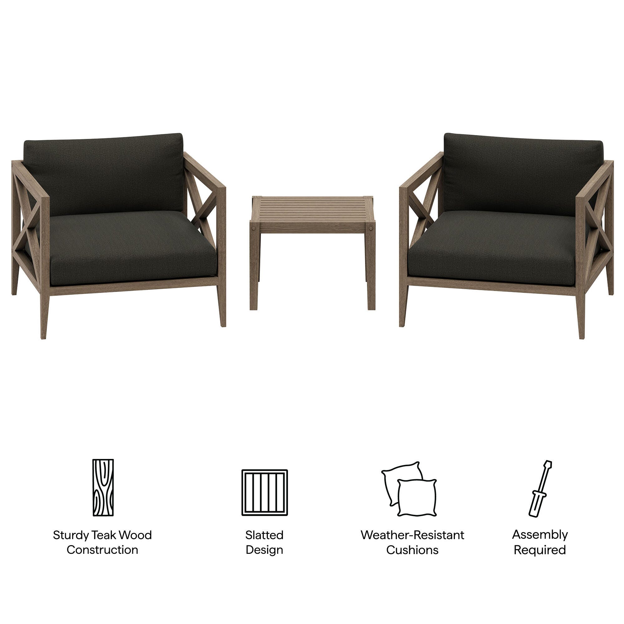 Modway Northlake Outdoor 2 Armchair and Side Table, Flint Gray, large