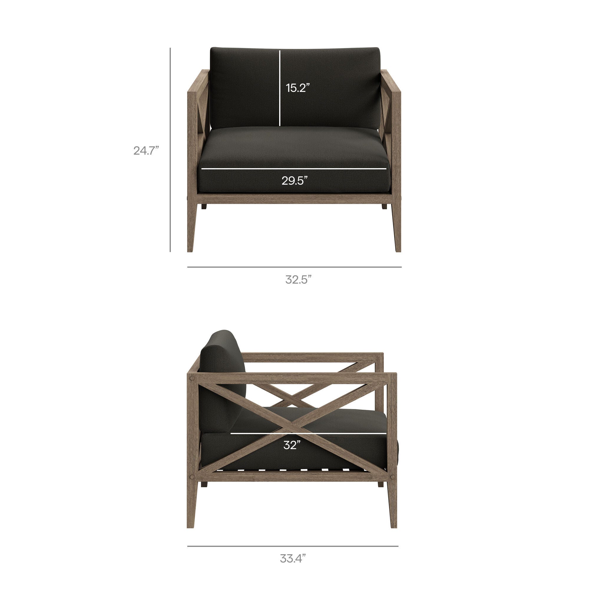 Modway Northlake Outdoor 2 Armchair and Side Table, Flint Gray, large