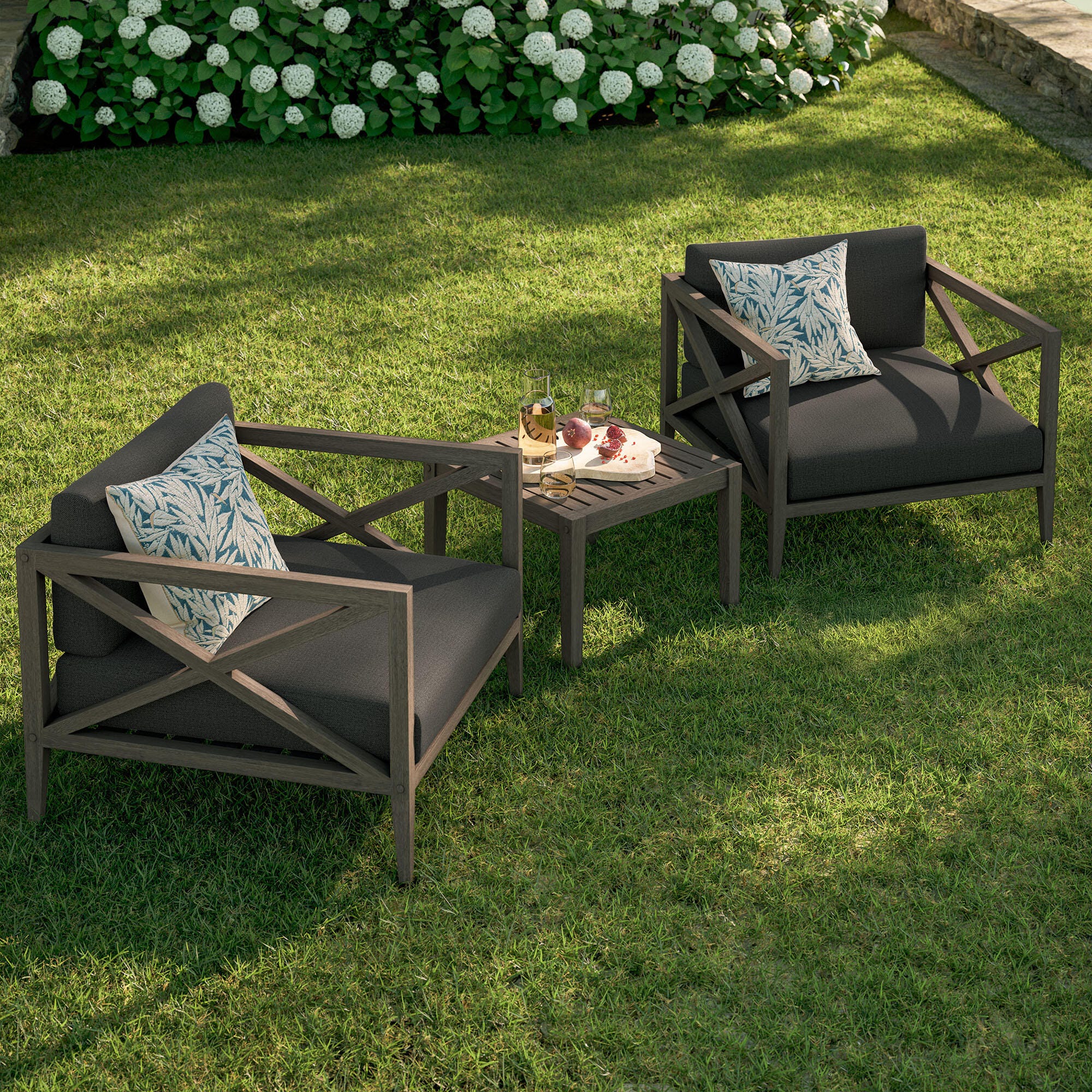 Modway Northlake Outdoor 2 Armchair and Side Table, Flint Gray, large