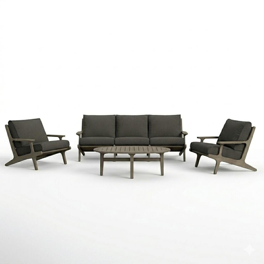 Modway Saratoga Outdoor Sofa and 2 Chairs with Coffee Table, Flint Gray, large