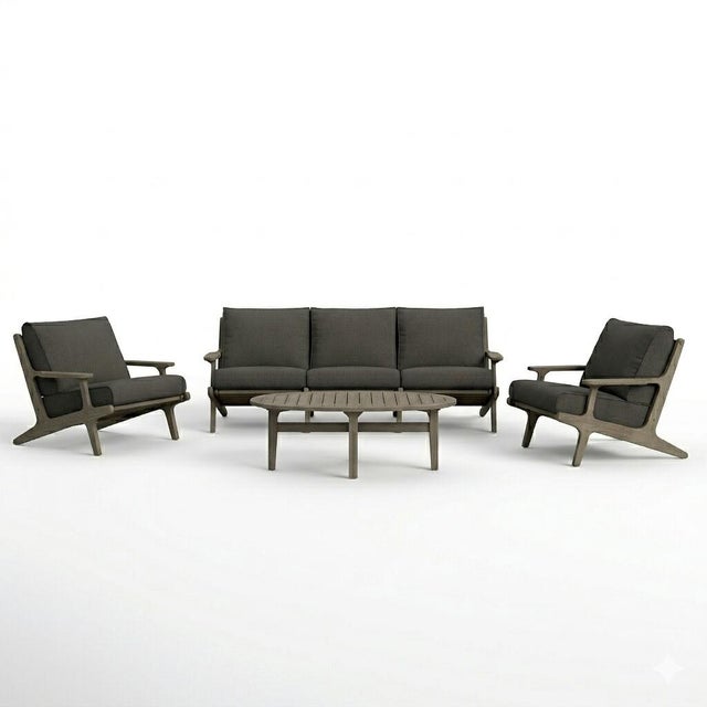 Modway Saratoga Outdoor Sofa and 2 Chairs with Coffee Table, Flint Gray