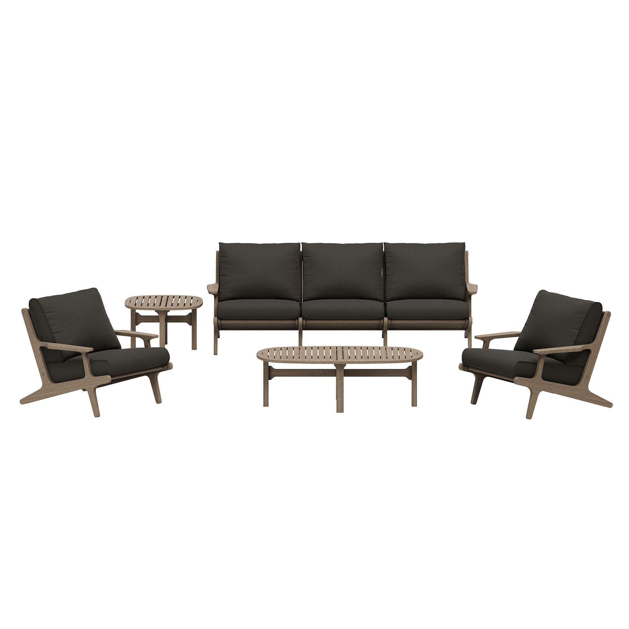 Modway Saratoga Outdoor Sofa and 2 Chairs with Coffee Table, Flint Gray, large