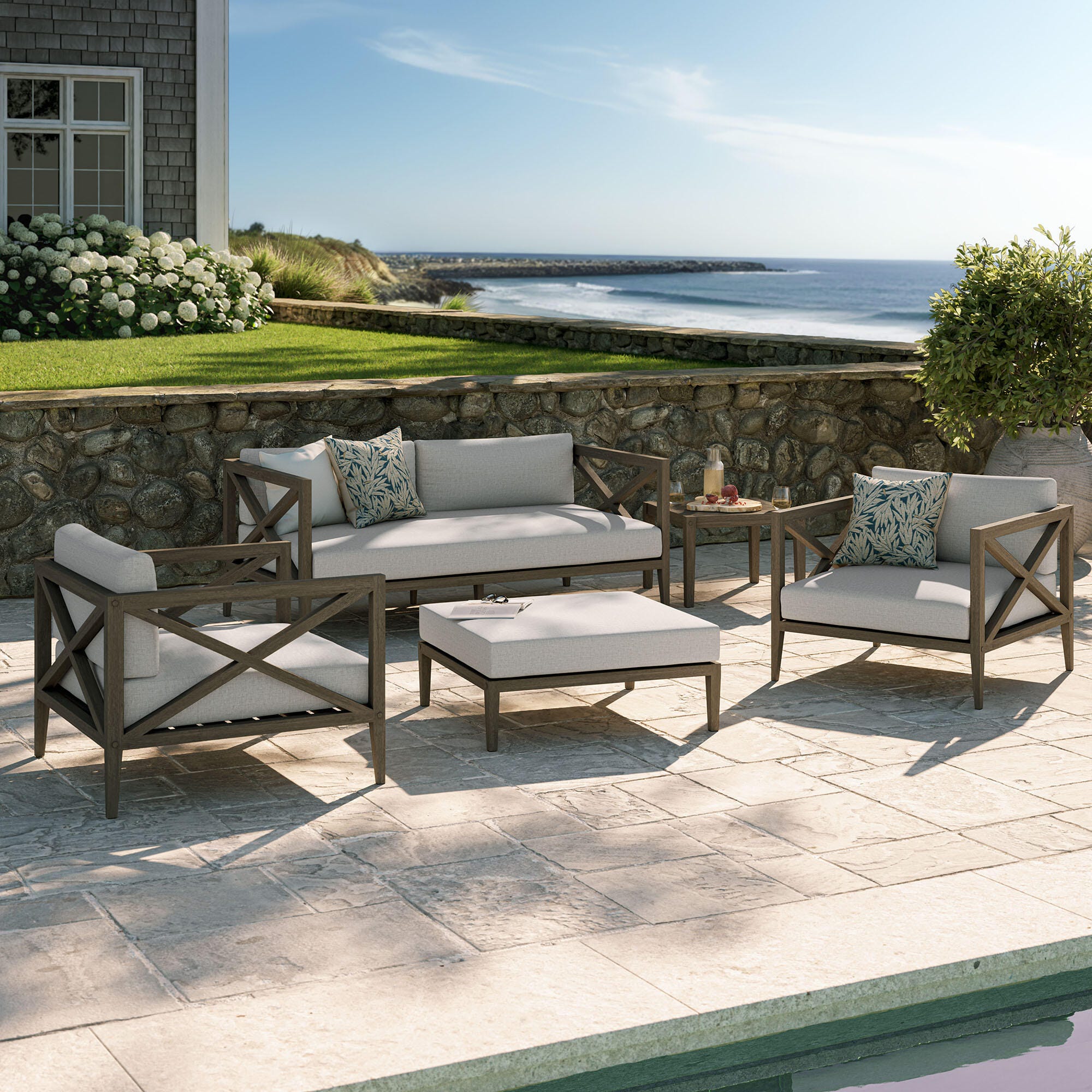 Modway Northlake Outdoor Conversation Set with Side Table, Pebble, rollover