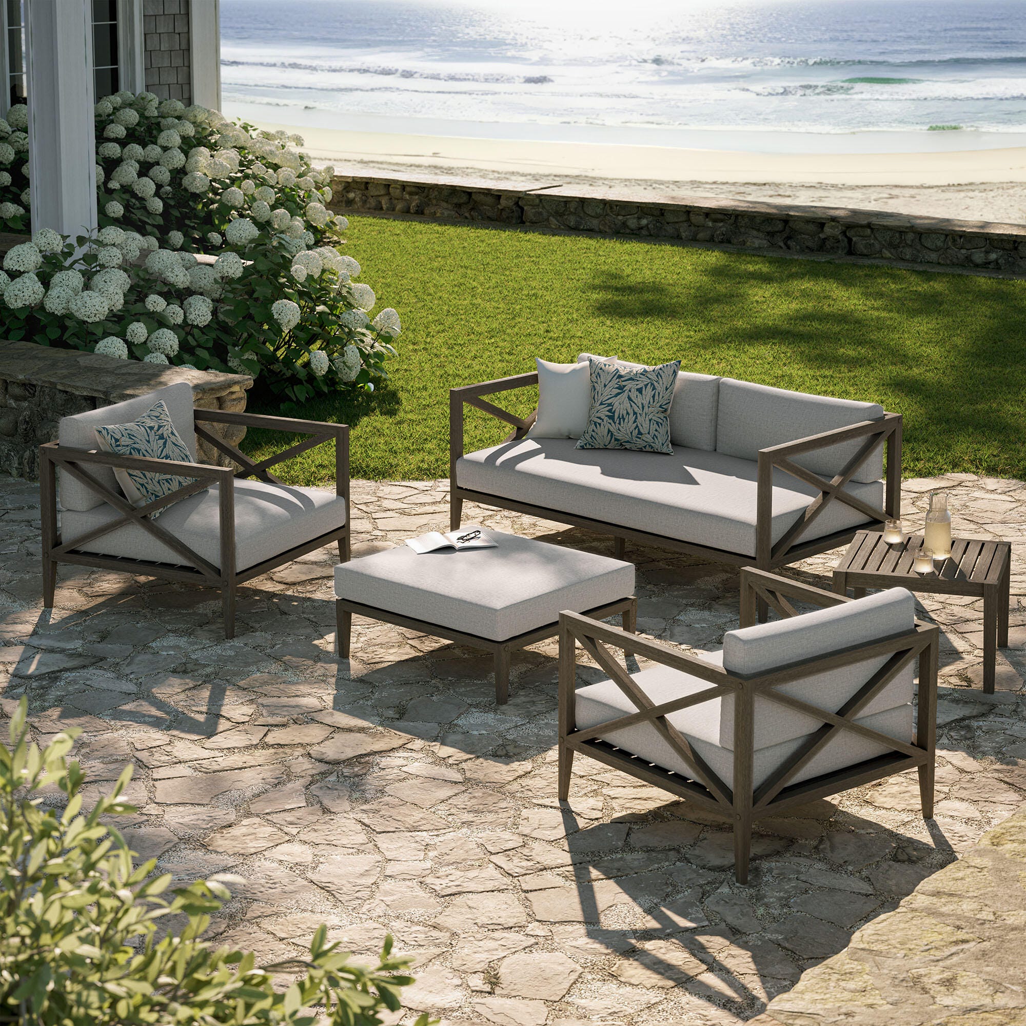Modway Northlake Outdoor Conversation Set with Side Table, Pebble, large