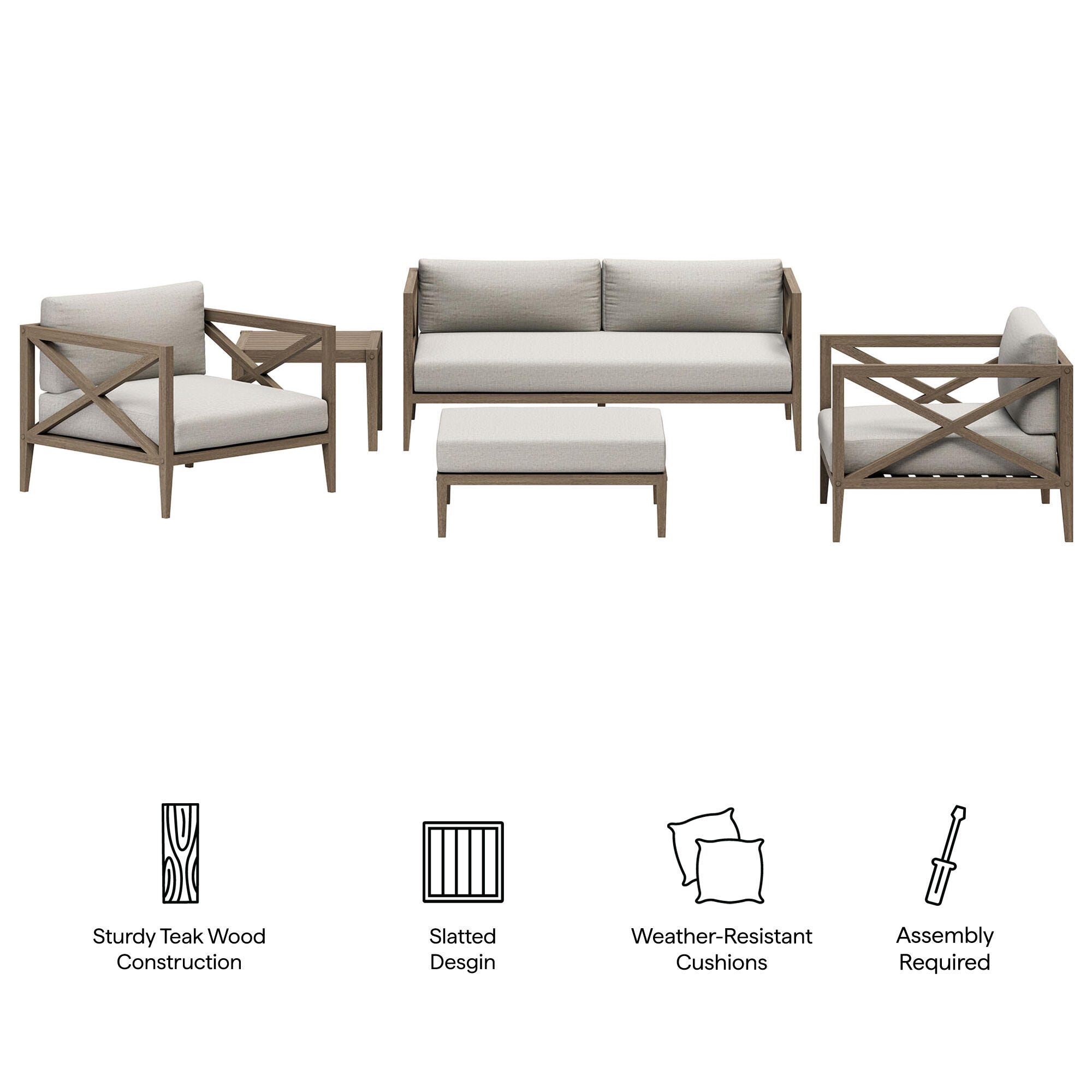 Modway Northlake Outdoor Conversation Set with Side Table, Pebble, large