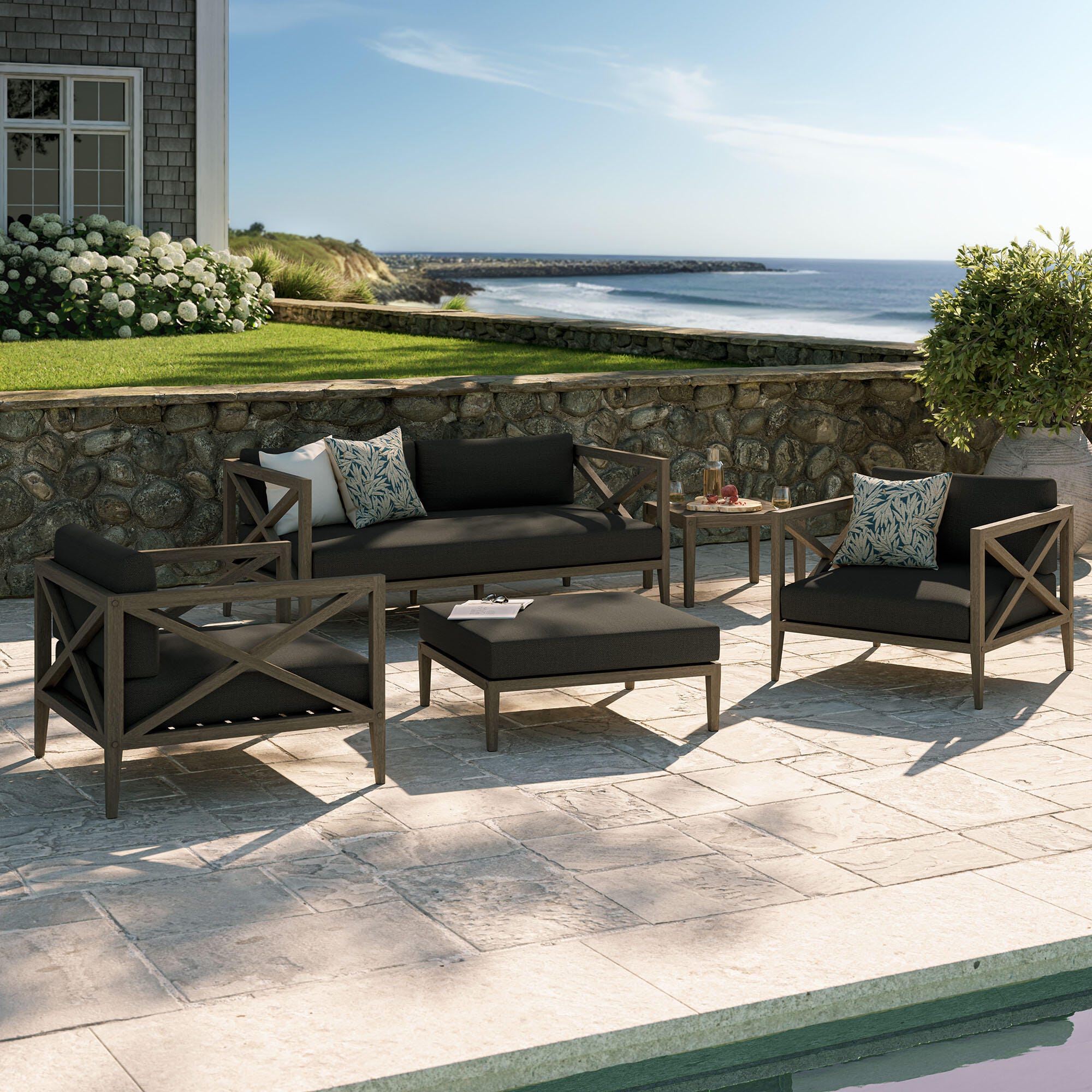 Modway Northlake Outdoor Conversation Set with Side Table, Flint Gray, rollover