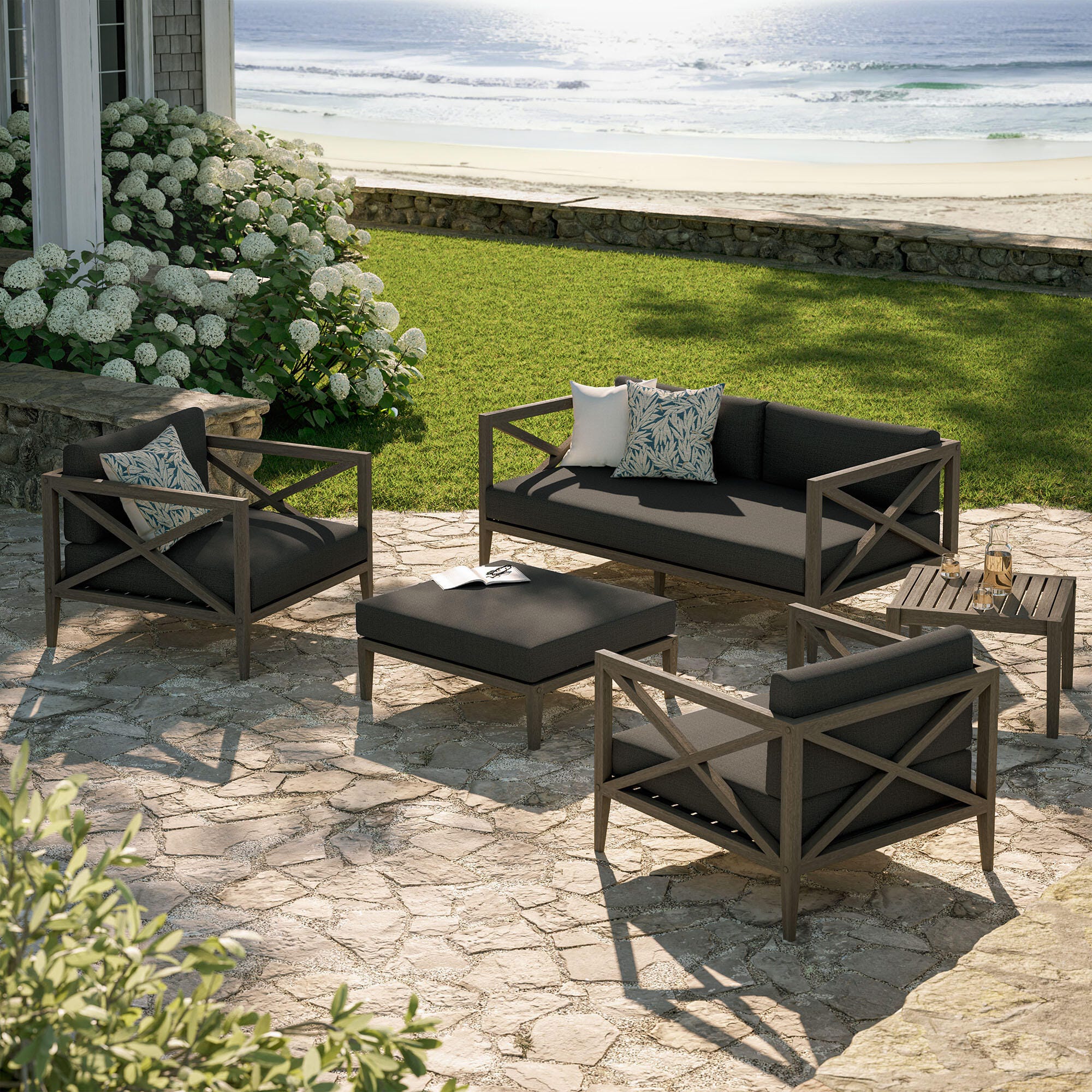 Modway Northlake Outdoor Conversation Set with Side Table, Flint Gray, large