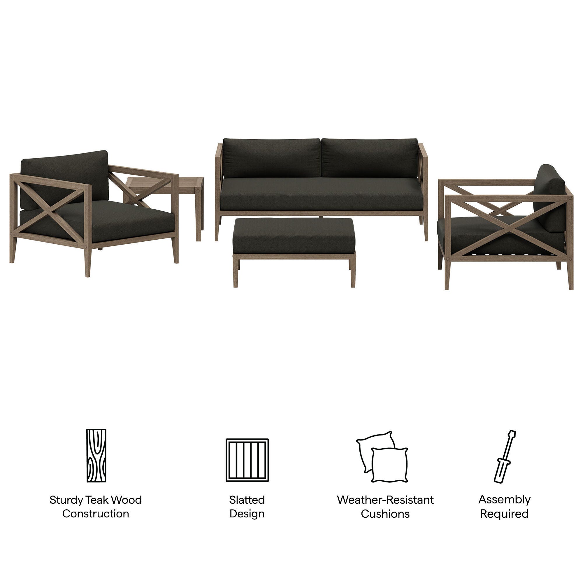 Modway Northlake Outdoor Conversation Set with Side Table, Flint Gray, large
